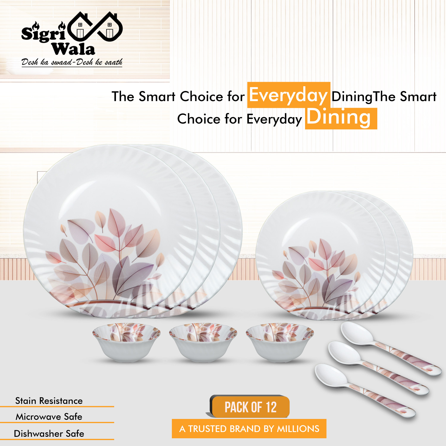 Image of Sigri-wala Pack of 12 Melamin Dinner Set