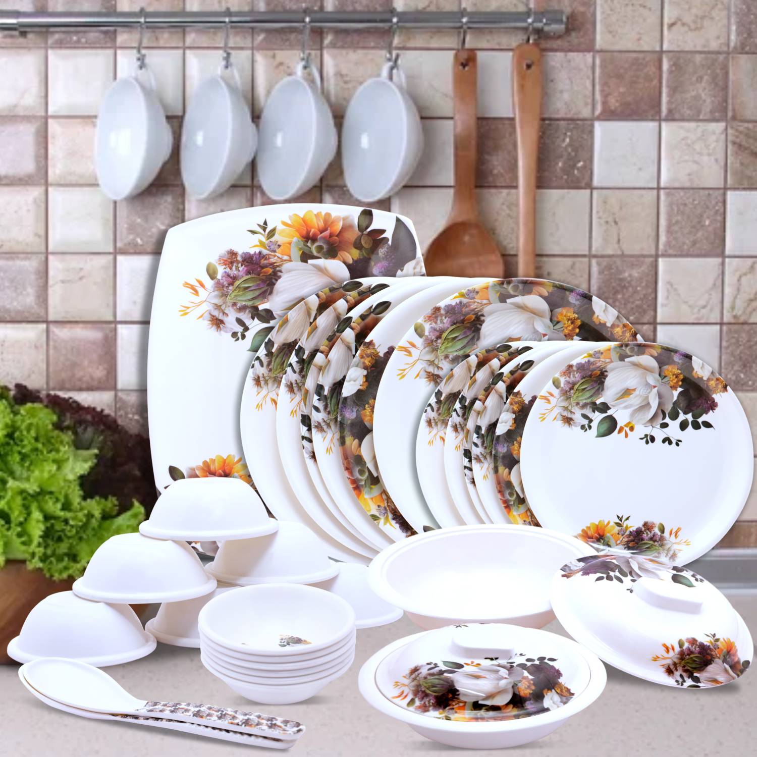 Dinner set Melamine 6-Person Serving Dinner Set 36-Pieces Melamine Dinner Set