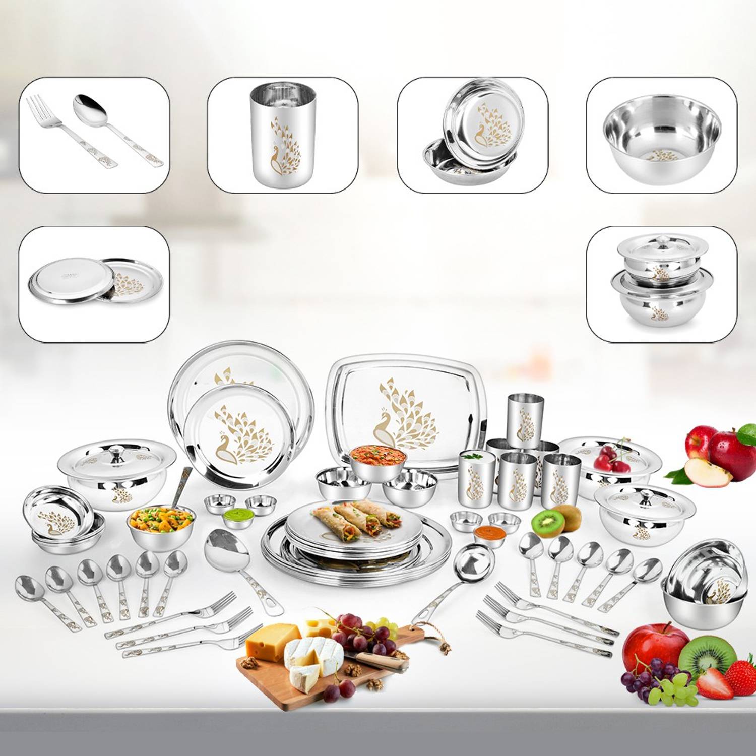 Classic Essentials Peacock 64-Piece Dinner Set - Image 4