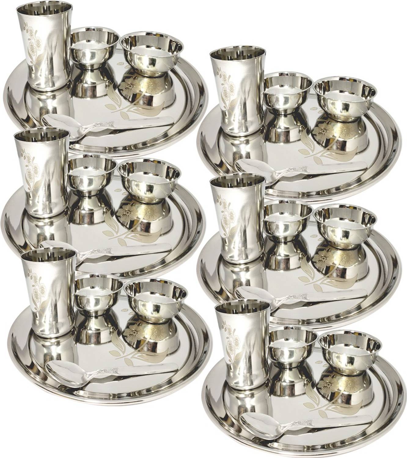 bartan hub Pack of 30 Stainless Steel Dinner Set of 30 PC ( 6 Plates , 6 Glass , 12 Bowls , 6 Spoons ) Dinner Set