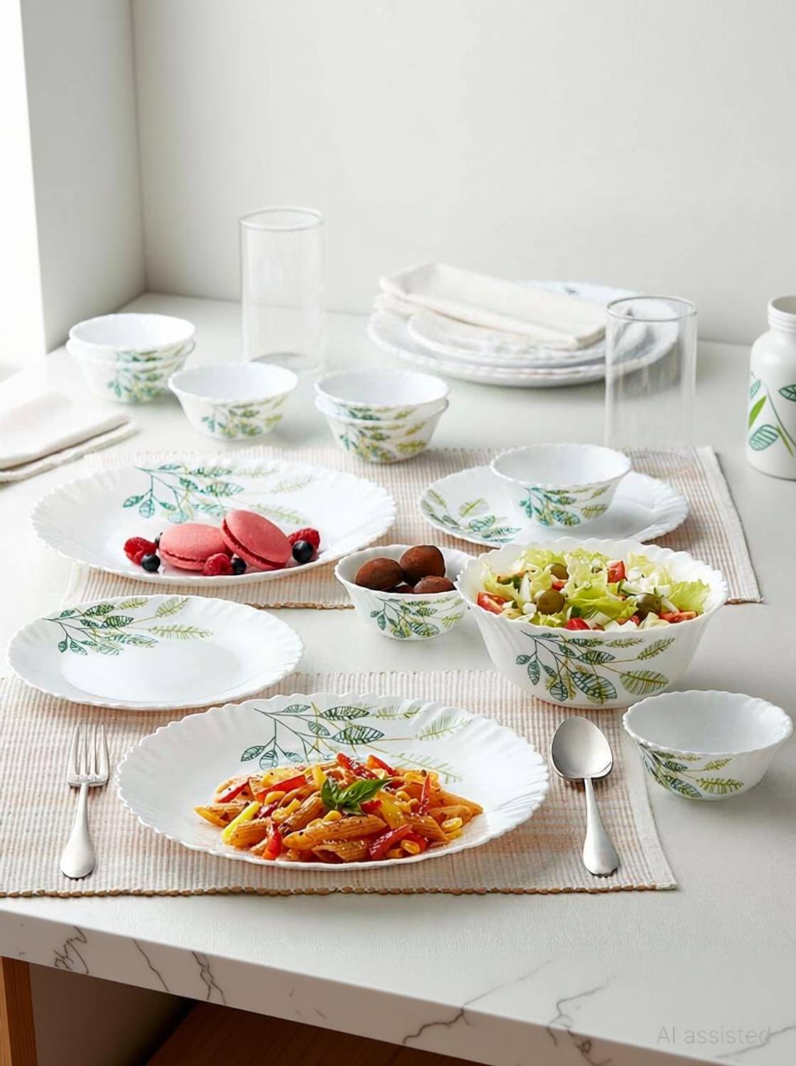 Larah by Borosil Pack of 13 Opalware Fauna Dinner Set Dinner Set
