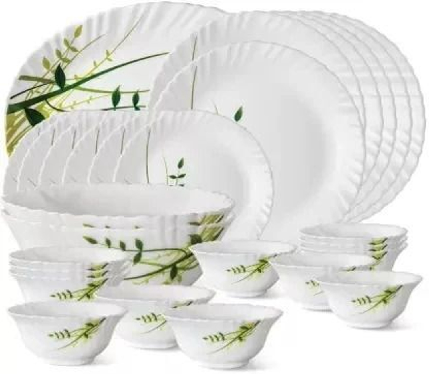 Image of BOROSIL Pack of 27 Opalware LARAH BY BOROSIL 27 N GREEN HERBS DESIGN DINNER SET Dinner Set