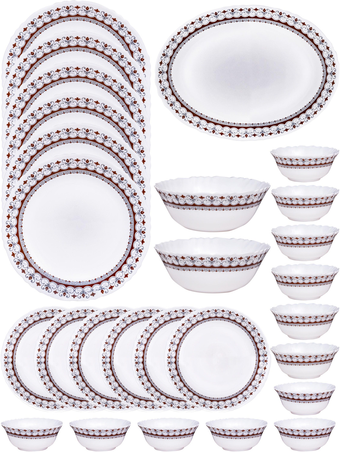 Image of cello Pack of 33 Opalware Glass Dinner Set of 27pcs Dinner Set