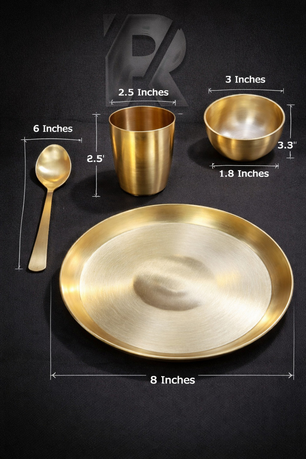 Image of RamMetals Bronze Pure Kansa Bronze Dinner Set with Thali Plate, Glass, Bowl and Spoon (Baby Set ) Dinner Set (Gold)
