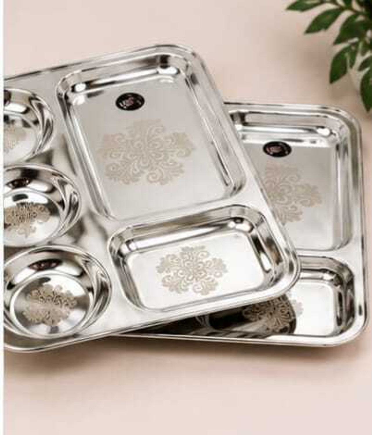 Image of FST first steel Pack of 2 Stainless Steel STEEL BHOJAN THALI Dinner Set