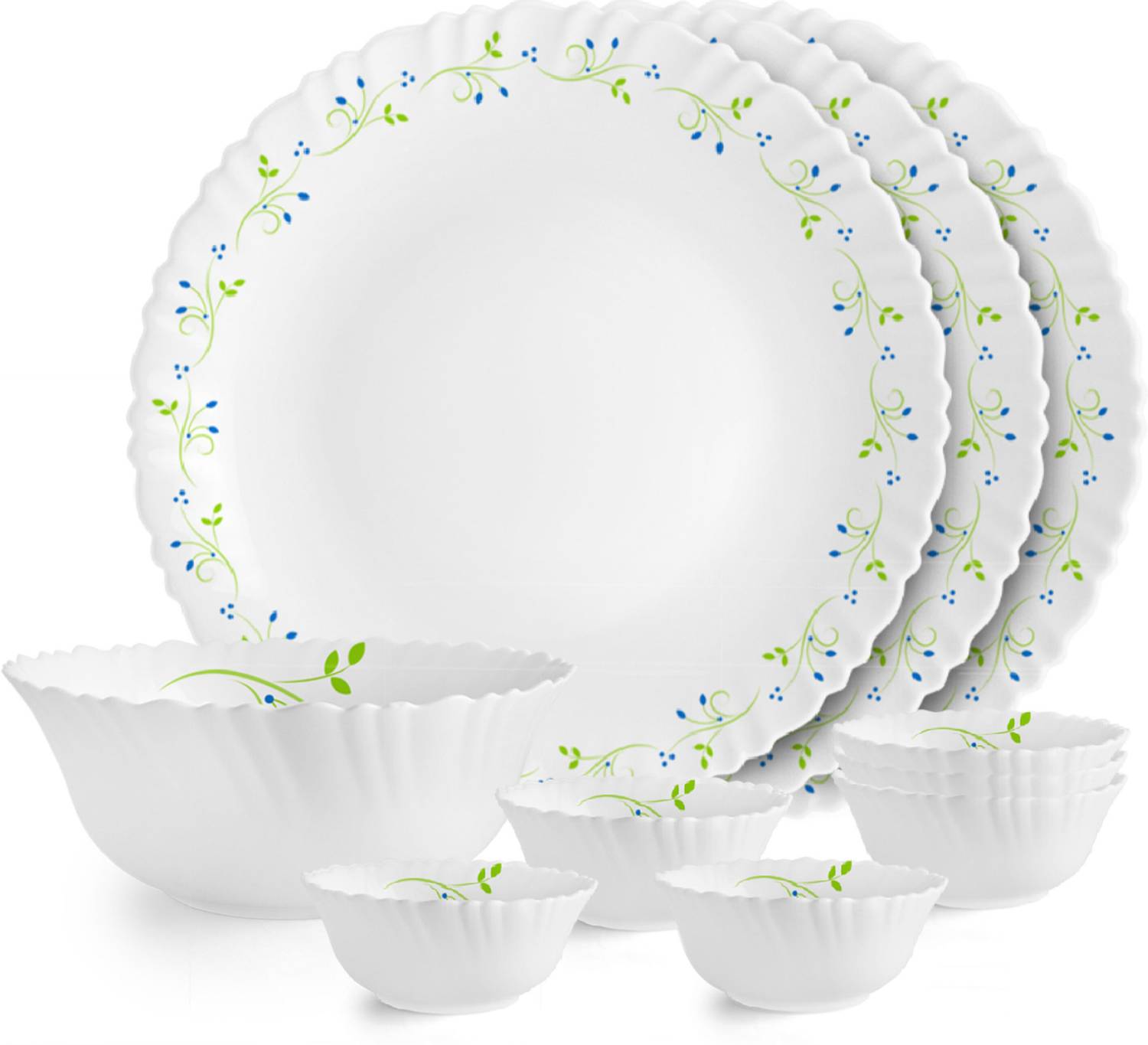 cello Pack of 10 Opalware Dazzle Opalware Tropical Lagoon Dinner Set |Crockery Set |White Dinner Set