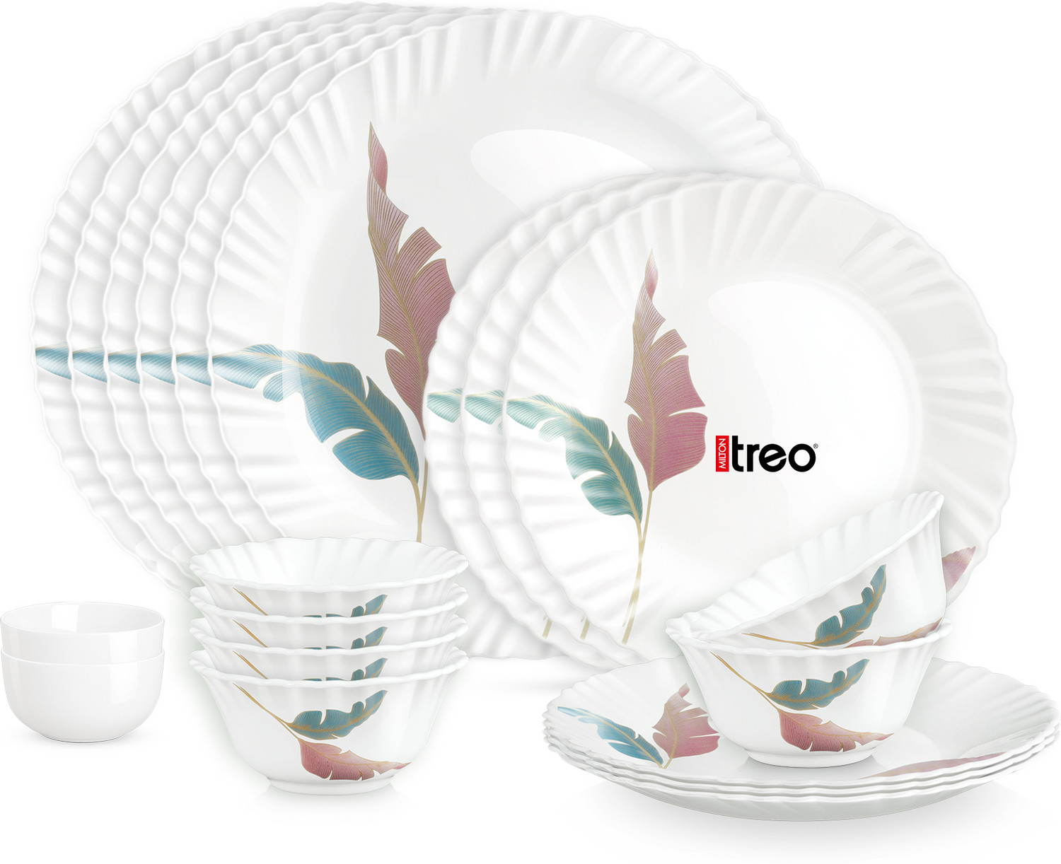 Image of TREO Pack of 20 Opalware Neuma Palma Dinner Set | Serving for 6 | Dishwasher Safe, for Dining & Gifting Dinner Set