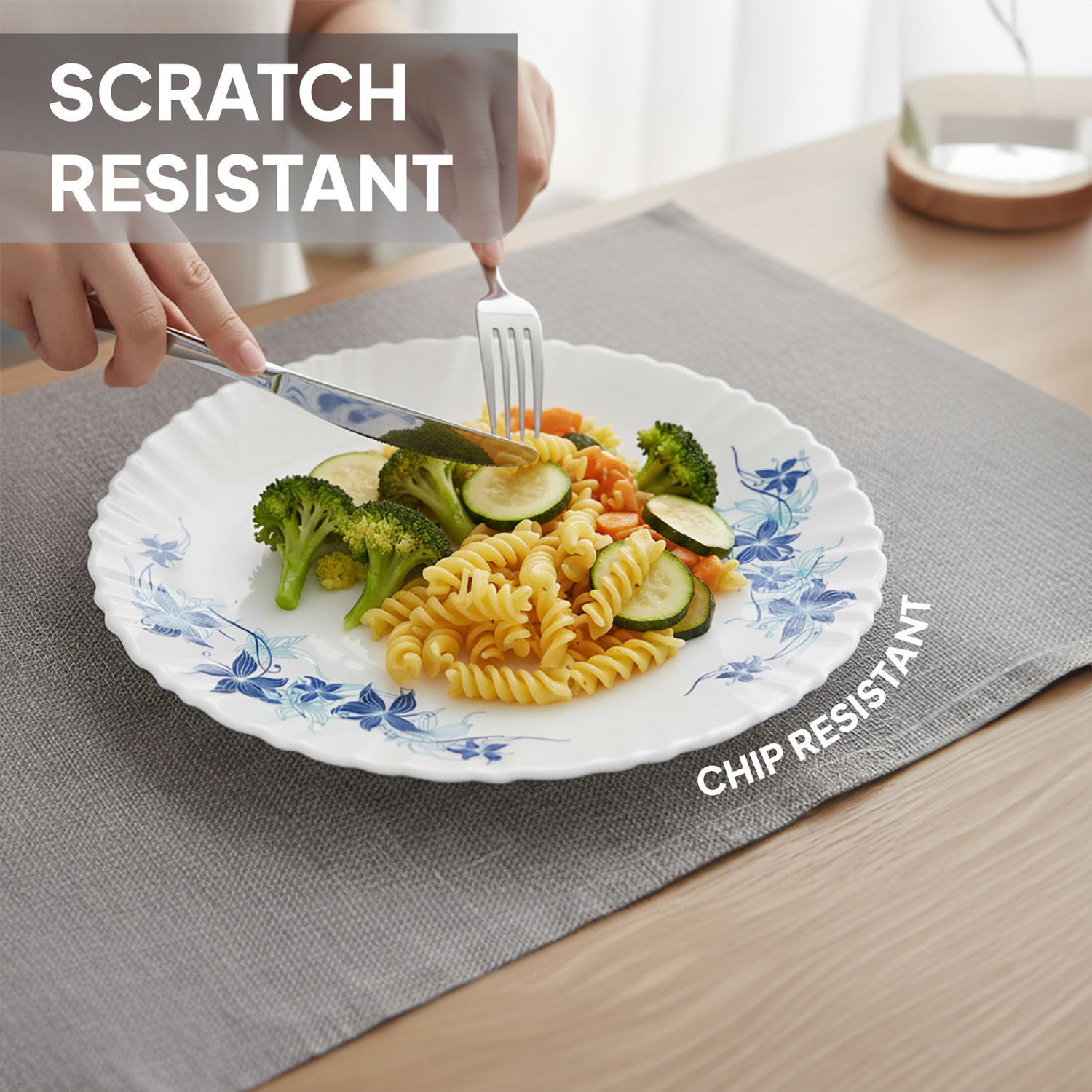 Image of cello Pack of 37 Opalware Dazzle Blue Swirl Scratch Resistant / Light Weight / Smooth Surface Dinner Set (Blue, Microwave Safe)