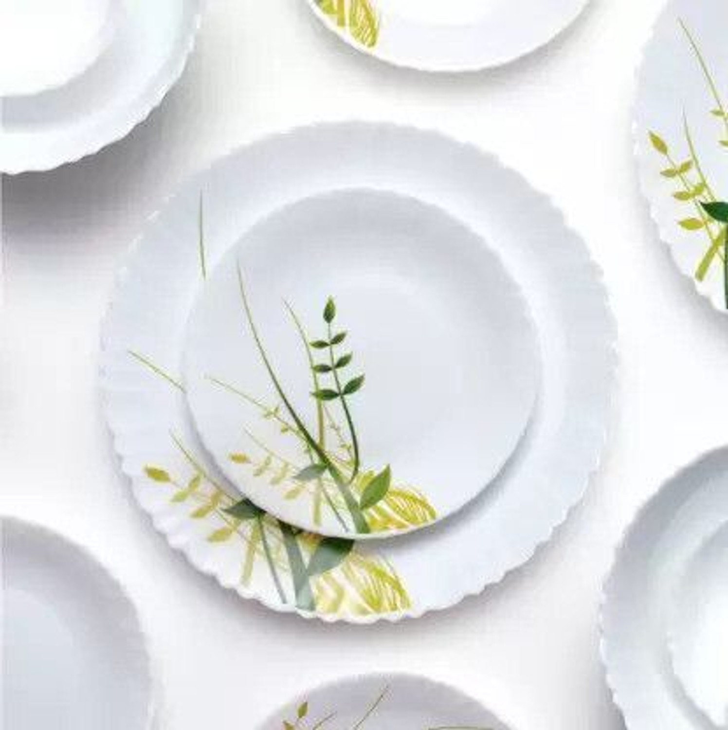 Image of BOROSIL Pack of 27 Opalware LARAH BY BOROSIL 27 N GREEN HERBS DESIGN DINNER SET Dinner Set