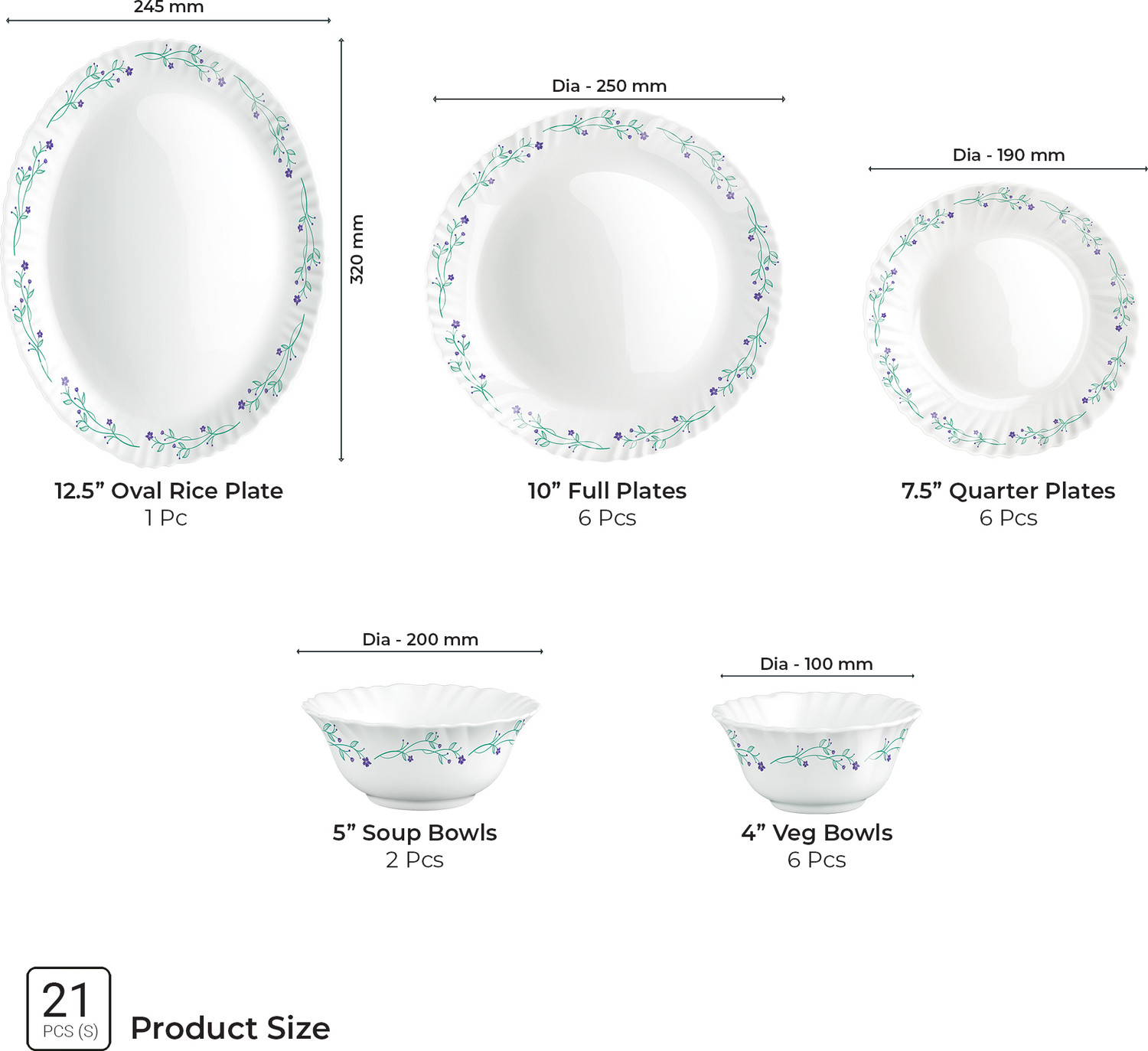 Image of TREO Pack of 21 Opalware Neuma Murel Dinner Set | Serving for 6 | Dishwasher Safe, for Dining & Gifting Dinner Set