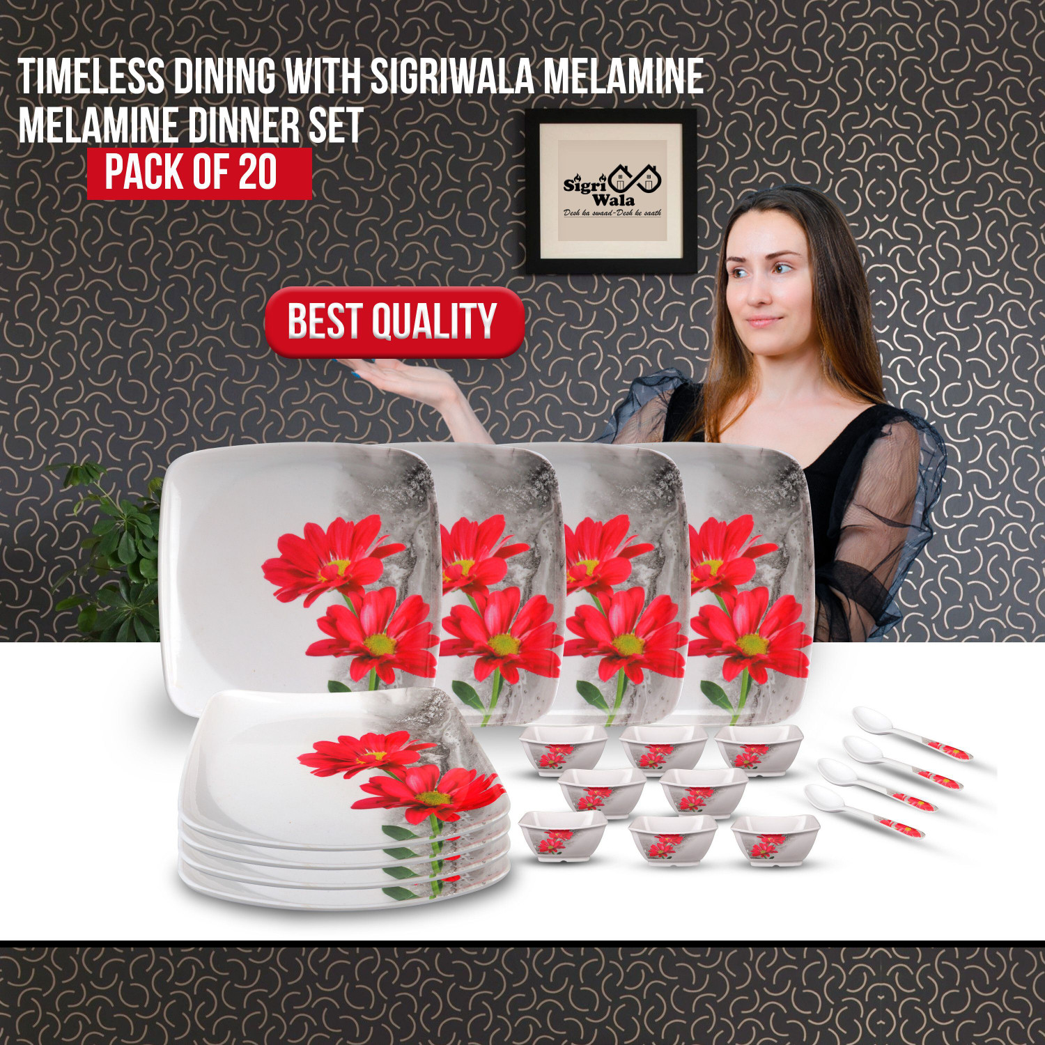 Image of Sigri-wala Pack of 20 Melamin Dinner Set