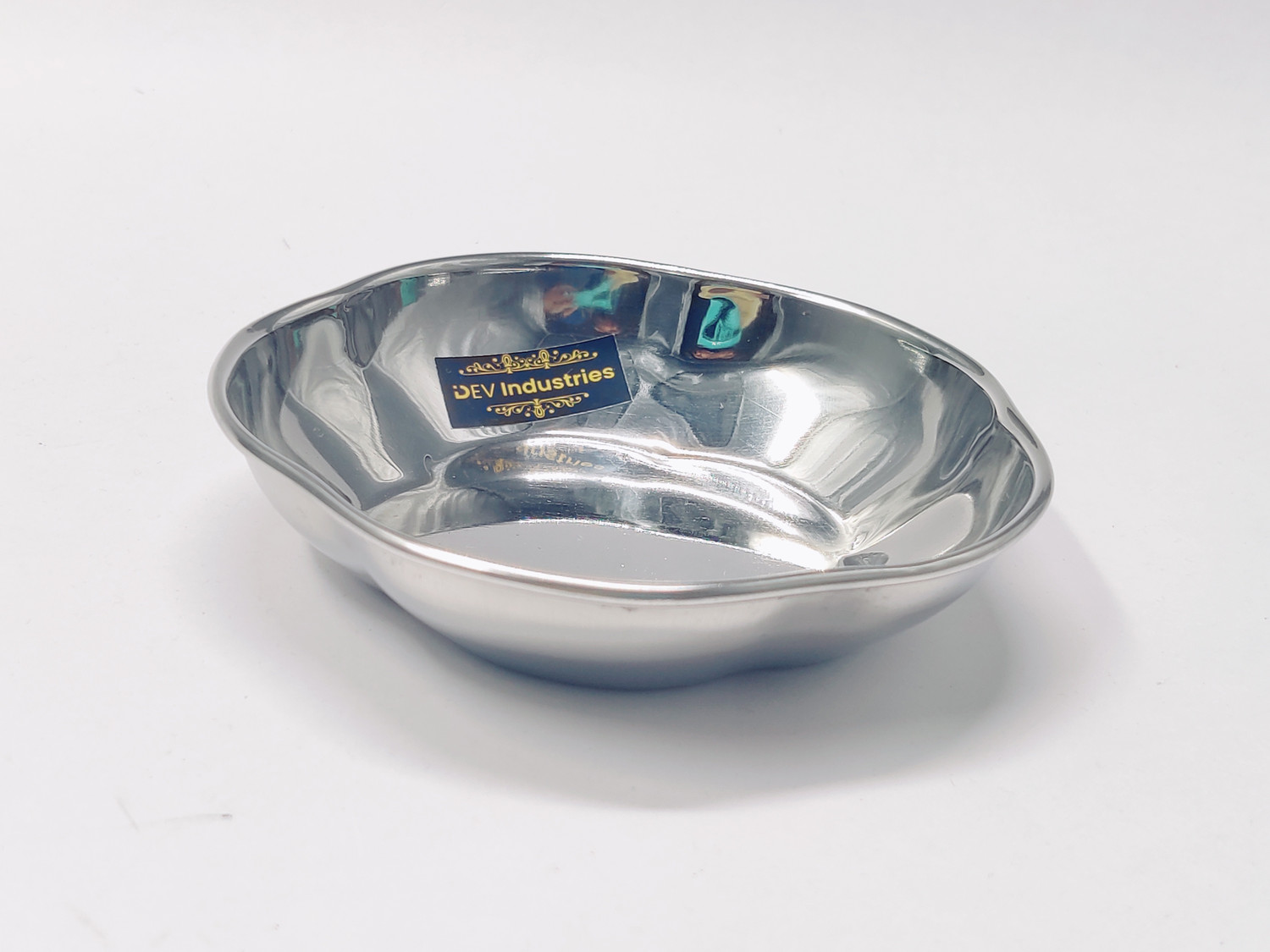 Image of Dev Industries Pack of 2 Stainless Steel Stainless Steel Mirror Finish Flower Shape Halwa Plate 12cm- 120ml Each Dinner Set