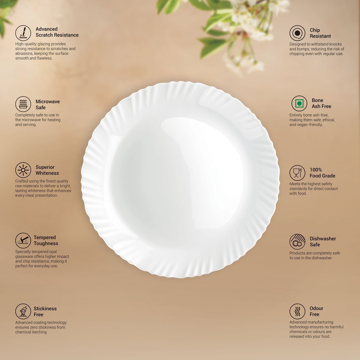 Image of TREO Pack of 18 Opalware Opalware Aurelia Arashi Dinner Set of 18 | Serving for 6 | Dining & Gifting Dinner Set