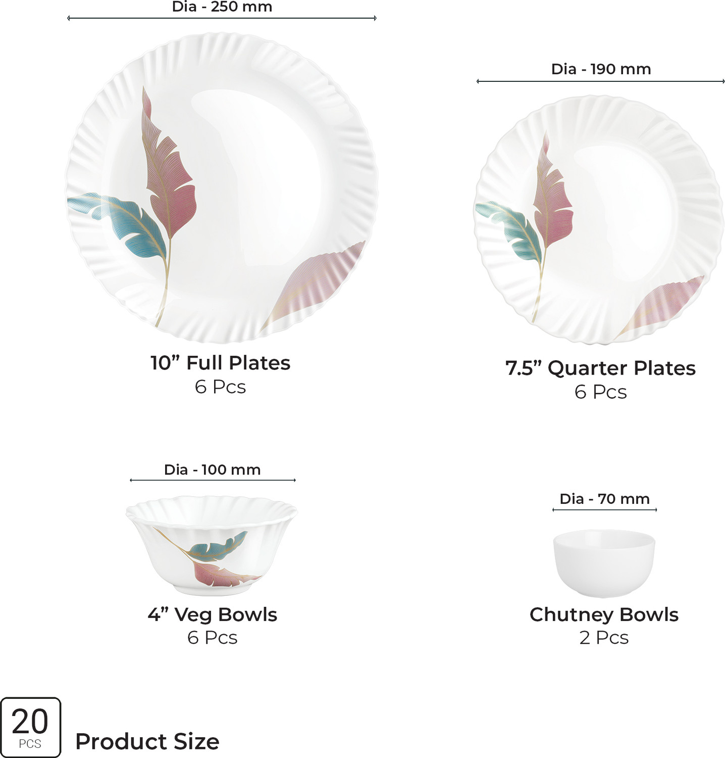 Image of TREO Pack of 20 Opalware Neuma Palma Dinner Set | Serving for 6 | Dishwasher Safe, for Dining & Gifting Dinner Set