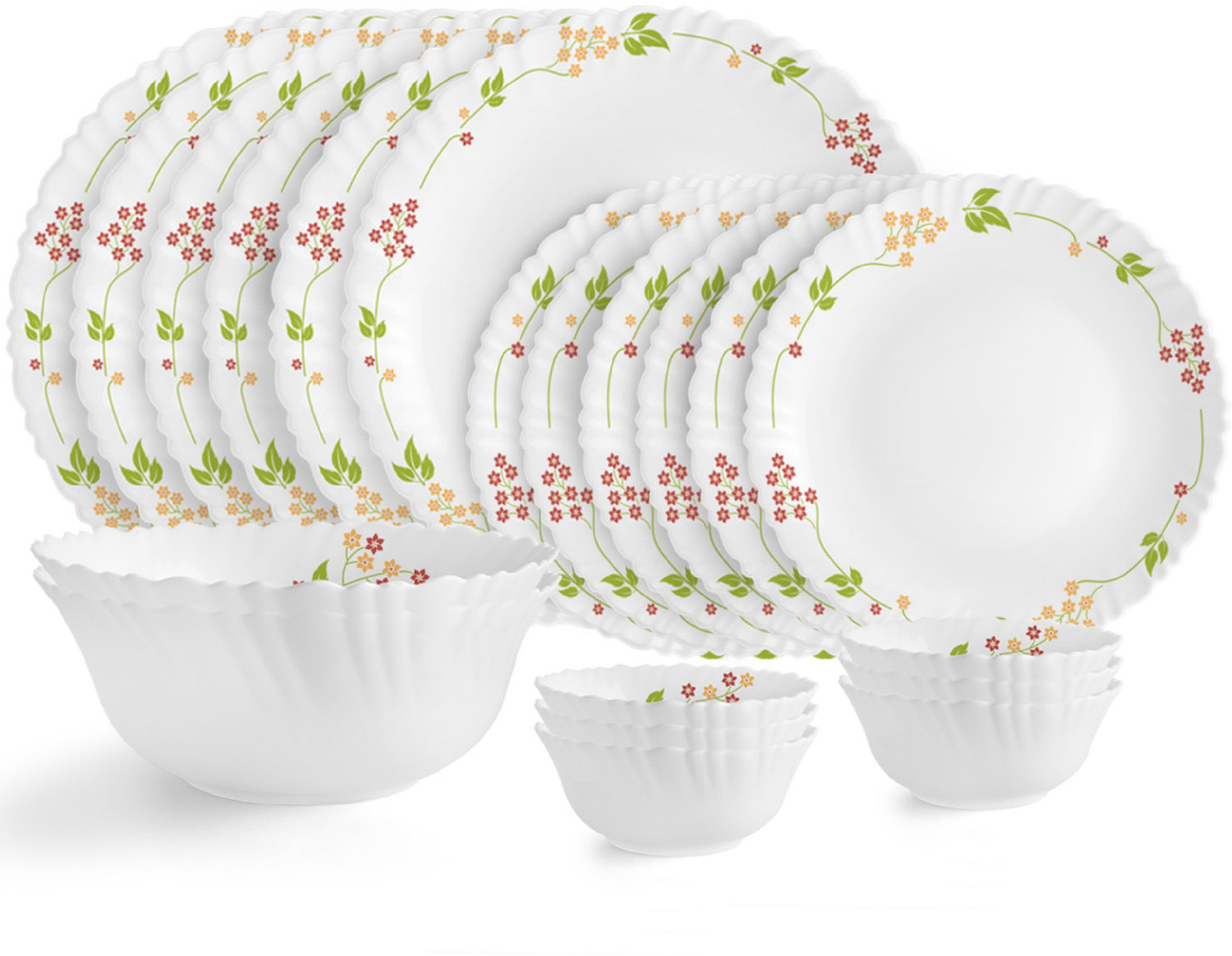 Image of cello Pack of 20 Opalware Dazzle Series Secret Garden Dinner Set | Crockery Set for Daily Use & Gifting Dinner Set
