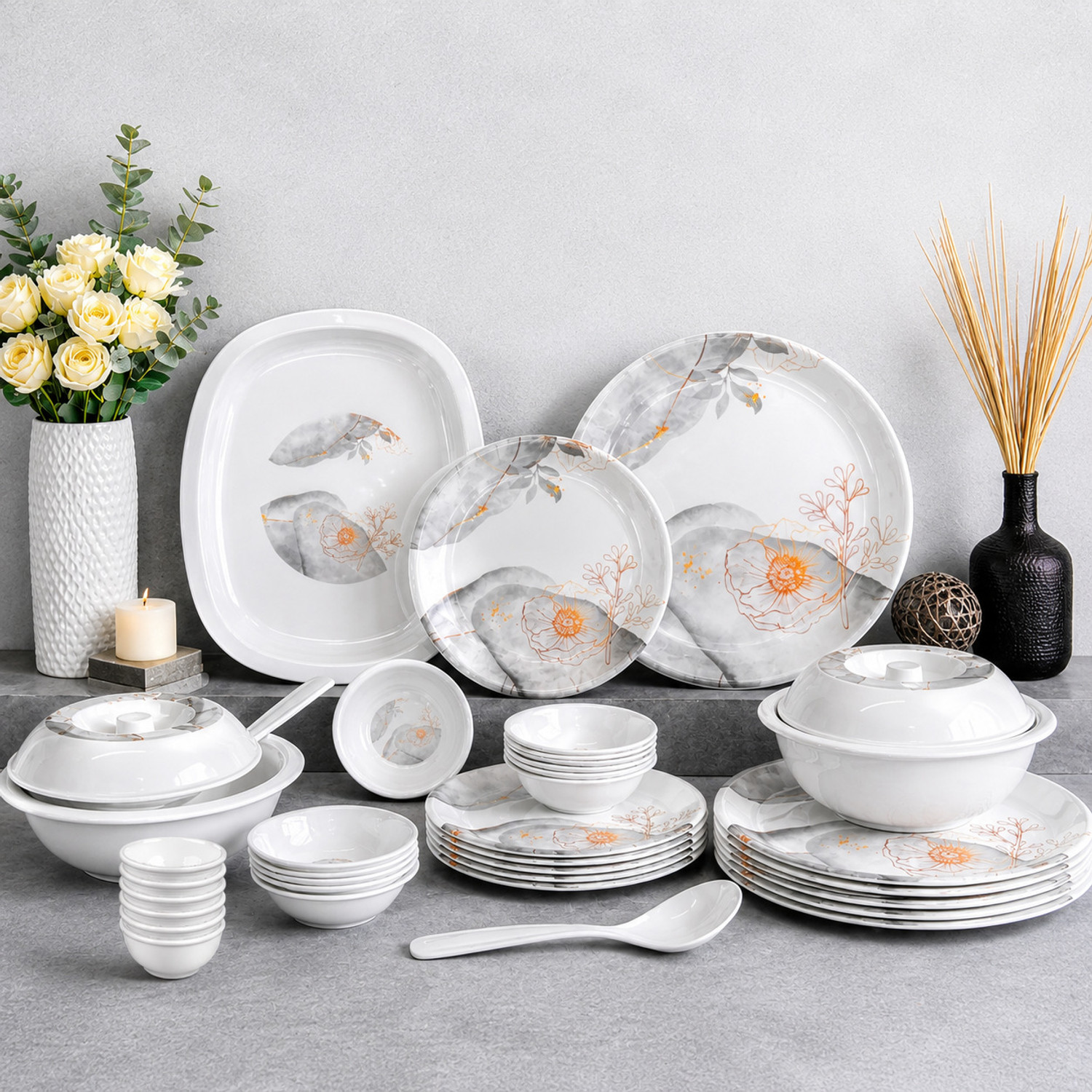 Image of WCSE Pack of 38 Melamin 100% FOOD GRADE, Dishwasher Safe|Stain Resistant Dinner Set