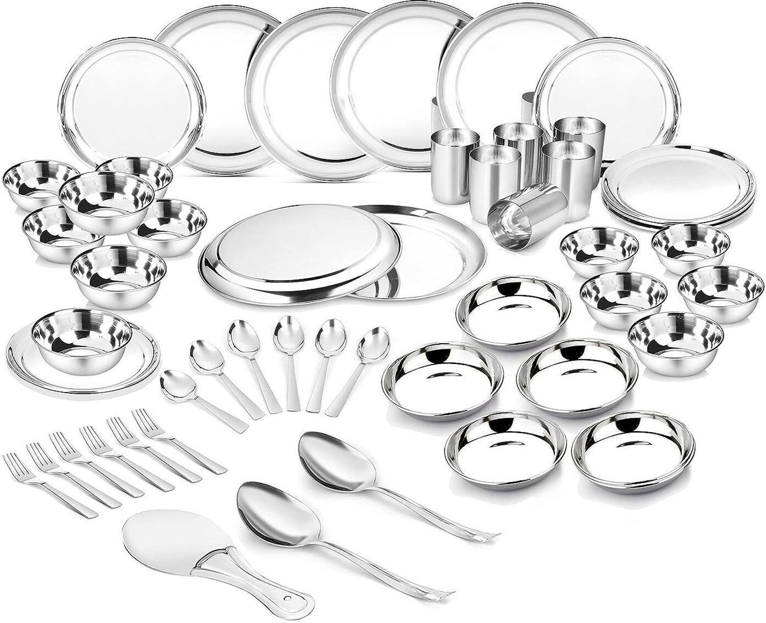 Image of Classic Essentials Pack of 51 Stainless Steel Dinner Set Kitchen Set for Home| Heavy Gauge Steel| Serving for 6 People Dinner Set