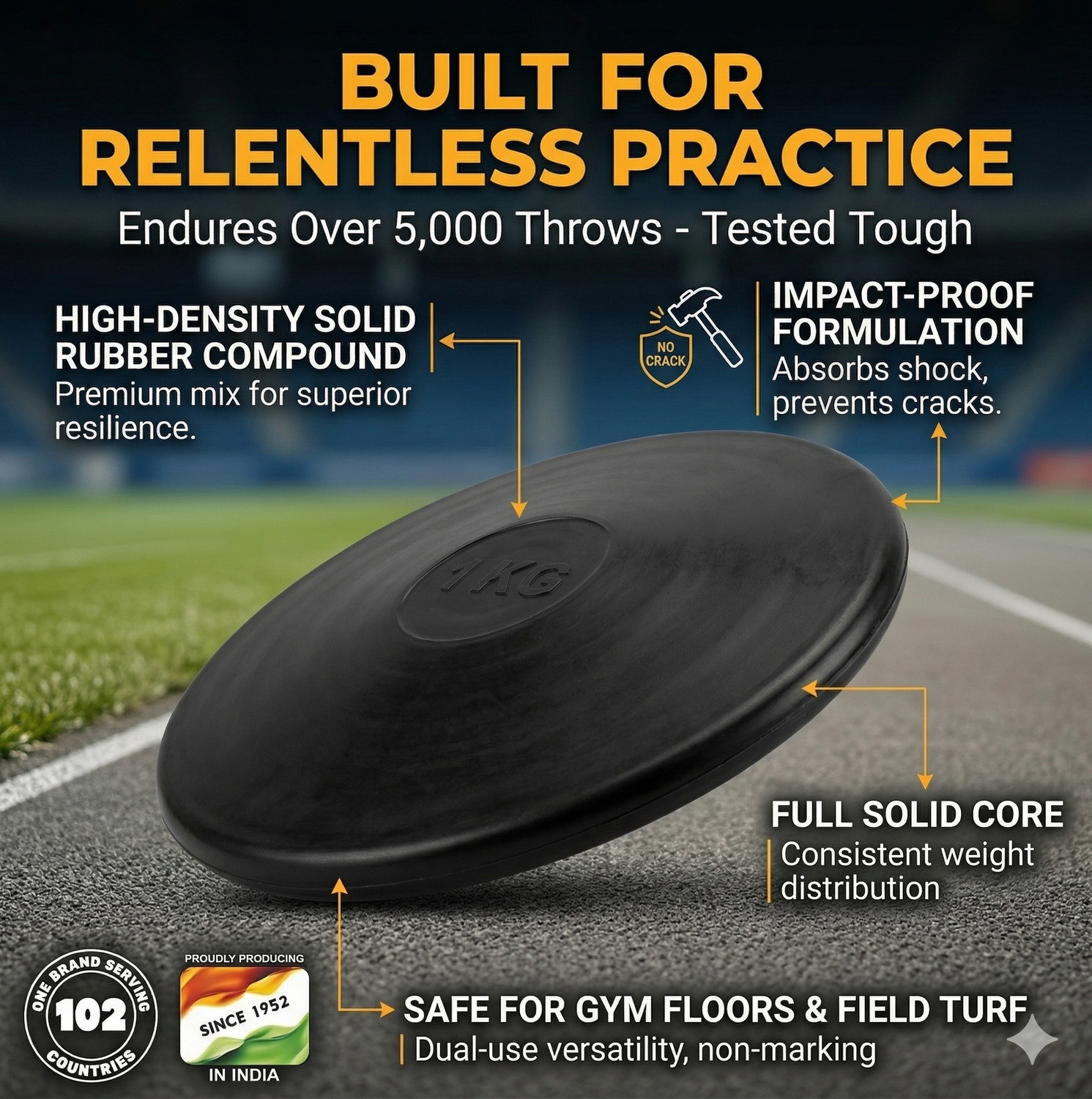 Image of COUGAR Discus Throw , Disc Throw 1Kg , Black Rubber Discuss Sponge Discus Throw Disc