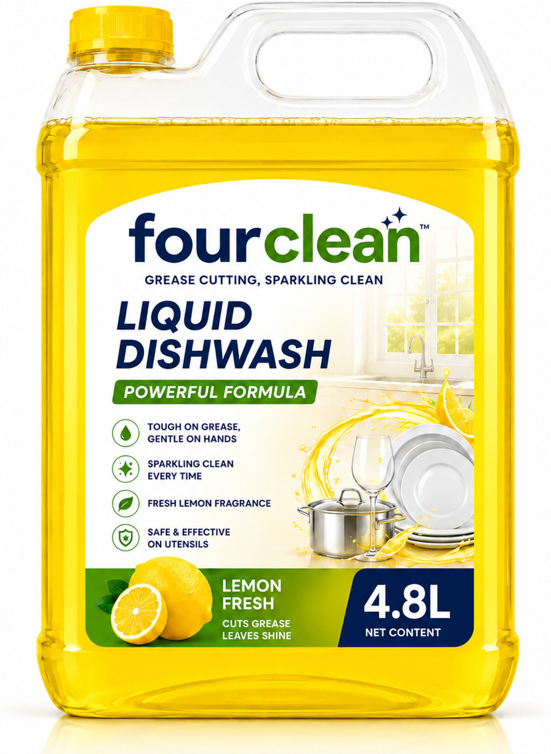 Image of Fourclean Dishwash Liquid Lemon Powerful Grease Remover Kitchen Cleaner Dish Cleaning Gel