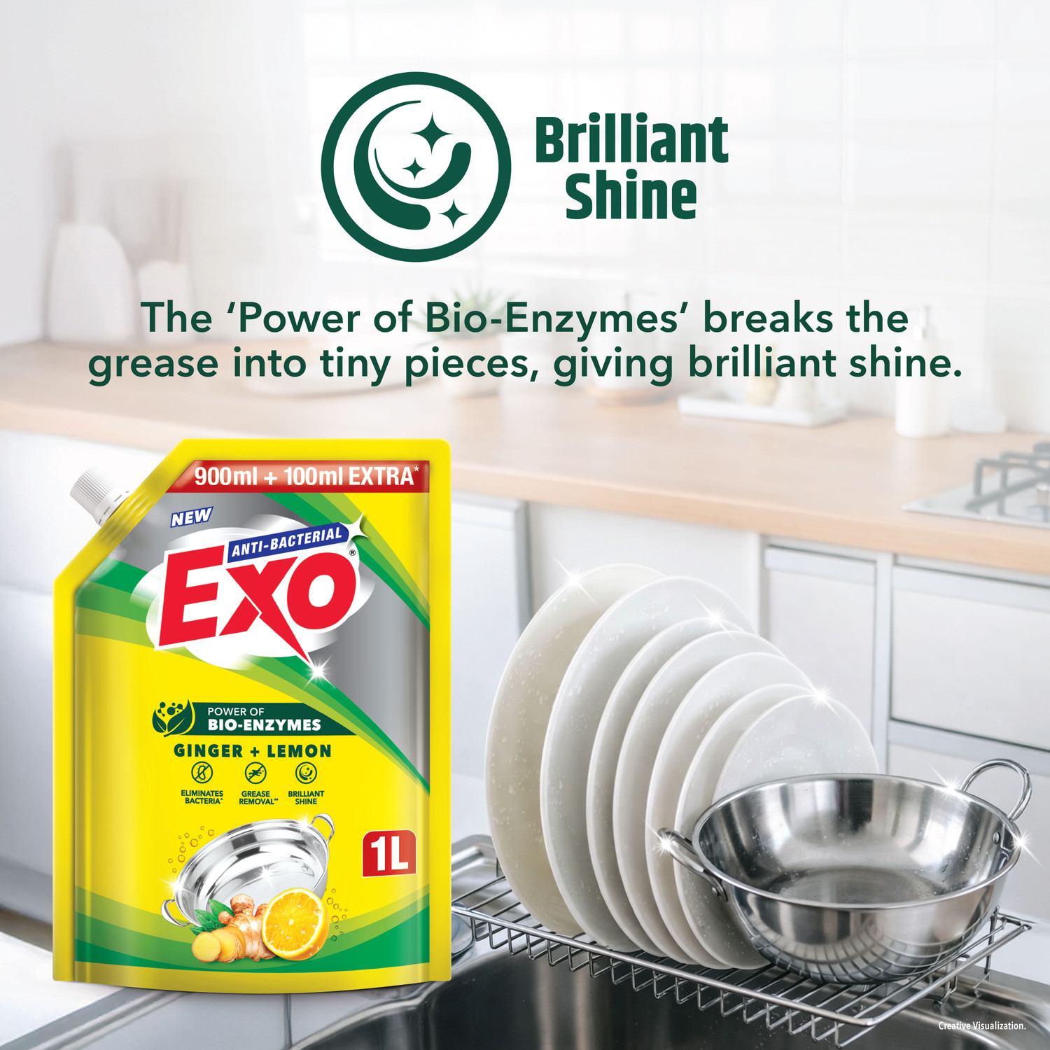 Image of Exo Power of Bio-Enzymes (900ml + 100ml Extra) Refill Pouch Dish Cleaning Gel
