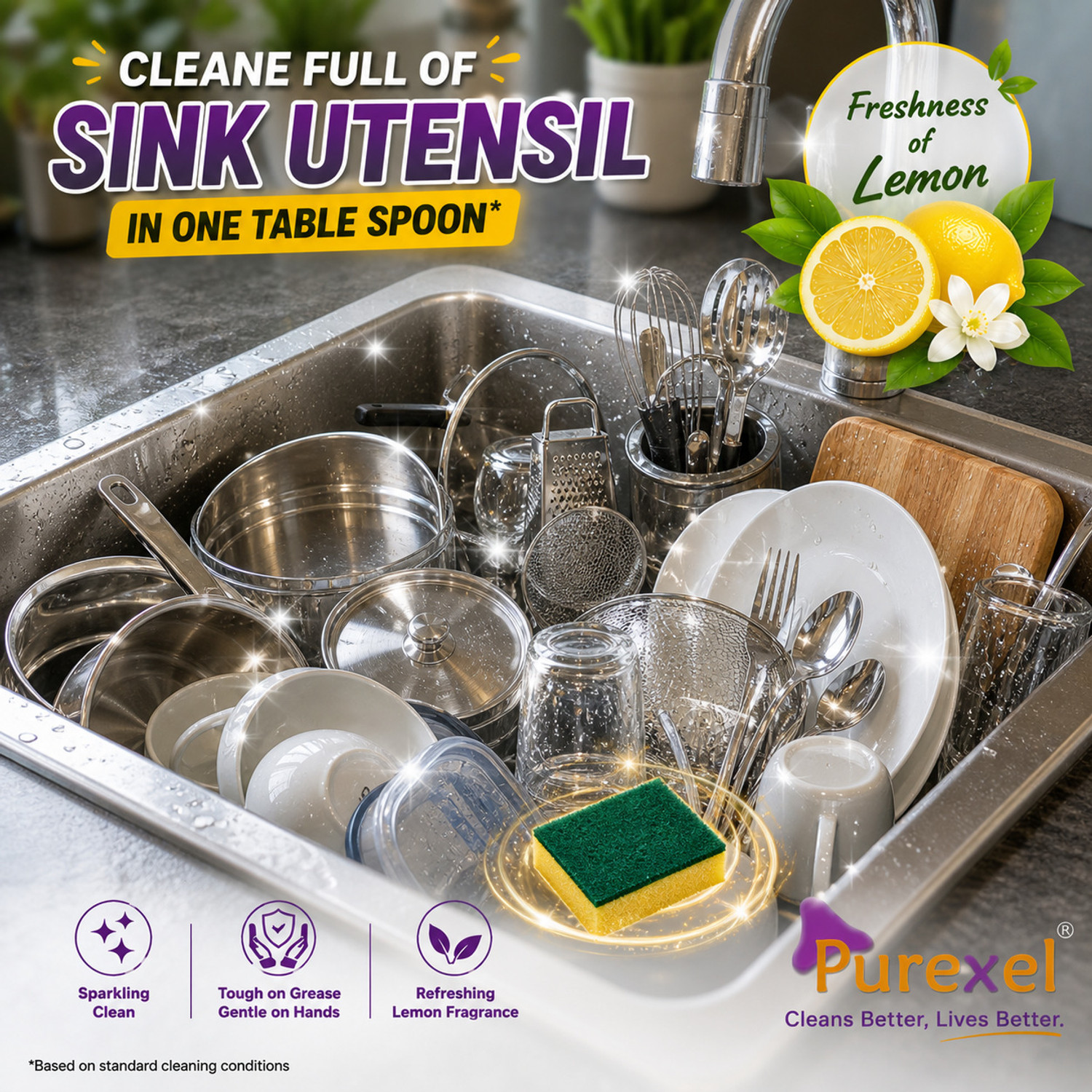 Image of purexel Lemon Blast dishwash concentrated liquid with non-acidic formula Dish Cleaning Gel