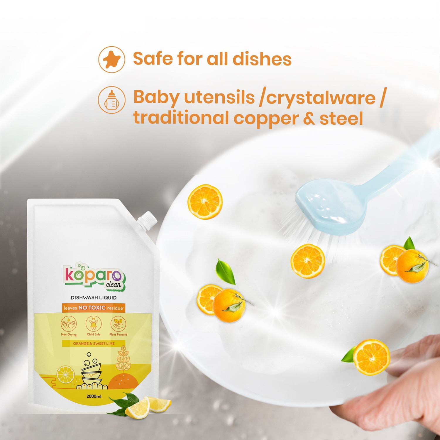 Image of Koparo Organic Dishwash Liquid, Plant Based with Tea Tree Oil Germ Protection Dish Cleaning Gel