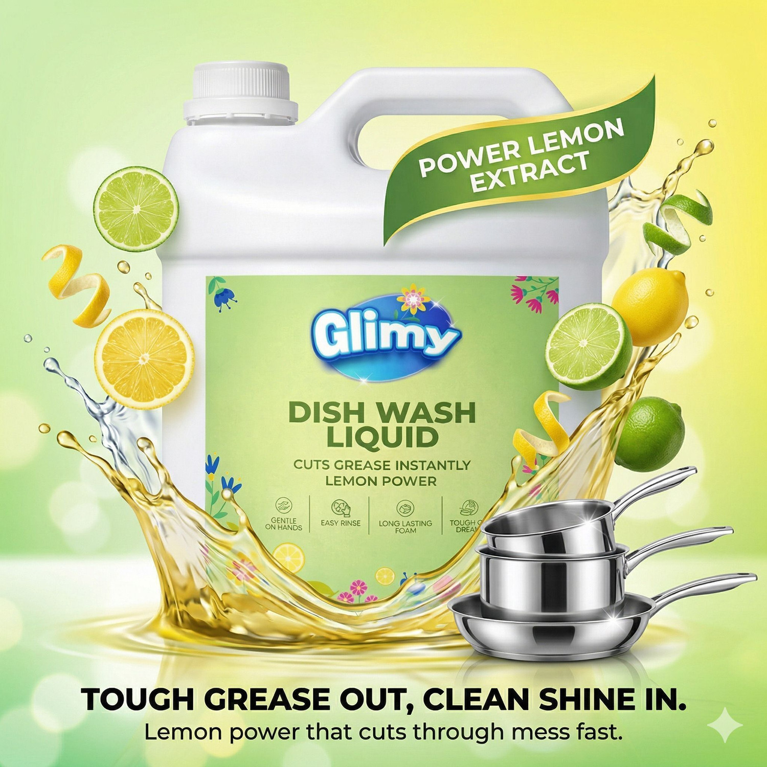Image of GLIMY Dishwash Liquid | Powerful Grease Remover | Thick High-Foam Formula Dish Cleaning Gel