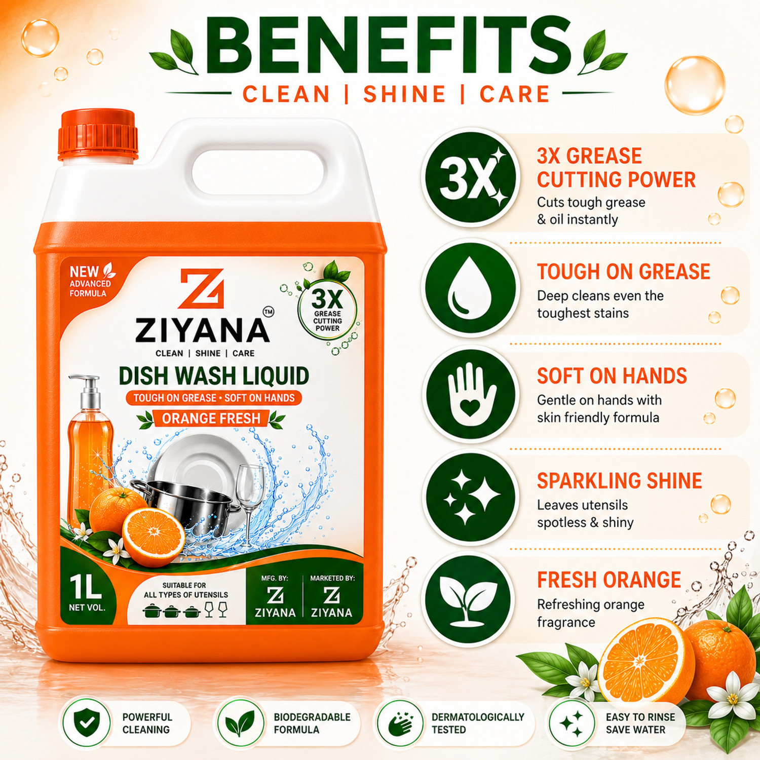 Image of ziyana enterprise P-2 1LTR orange dish wash liquid Dishwash Bar