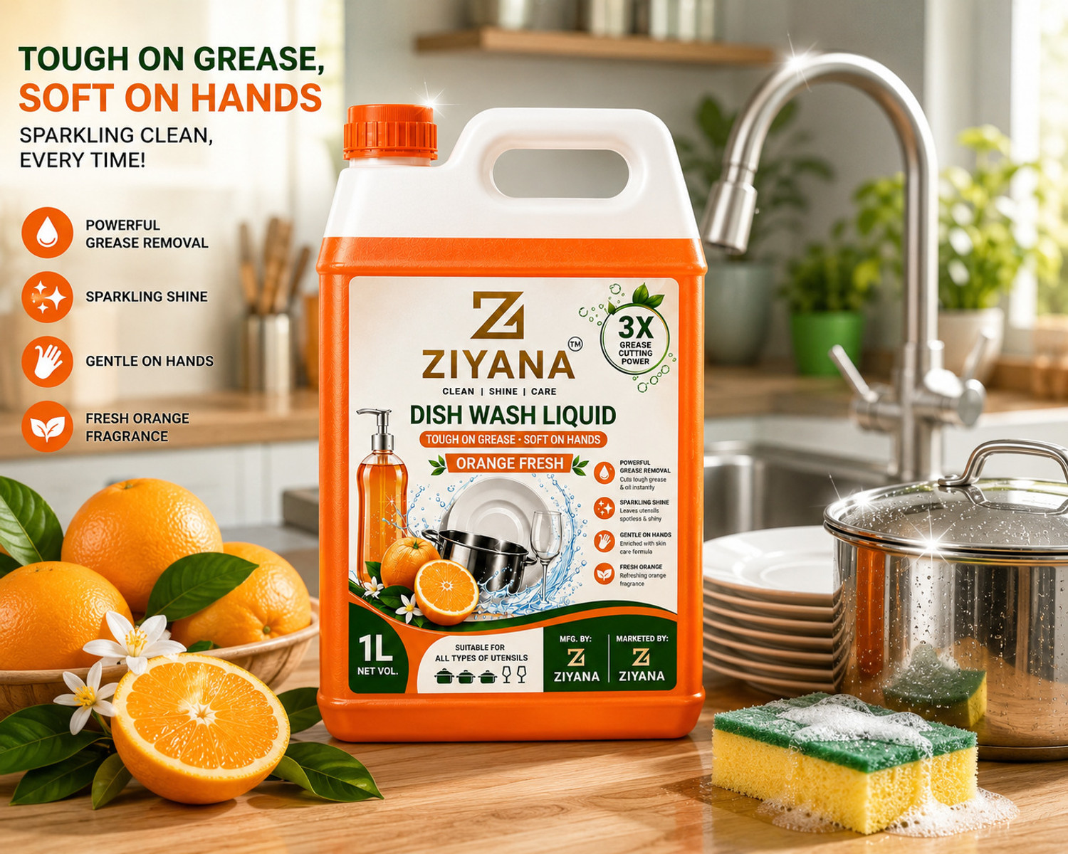Image of ziyana enterprise P-2 1LTR orange dish wash liquid Dishwash Bar