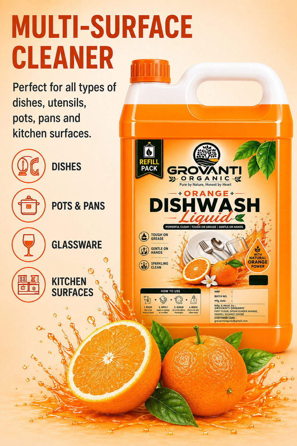 Image of GROVANTI ORGANIC Orange Dish Wash Liquid Dish Cleaning Gel