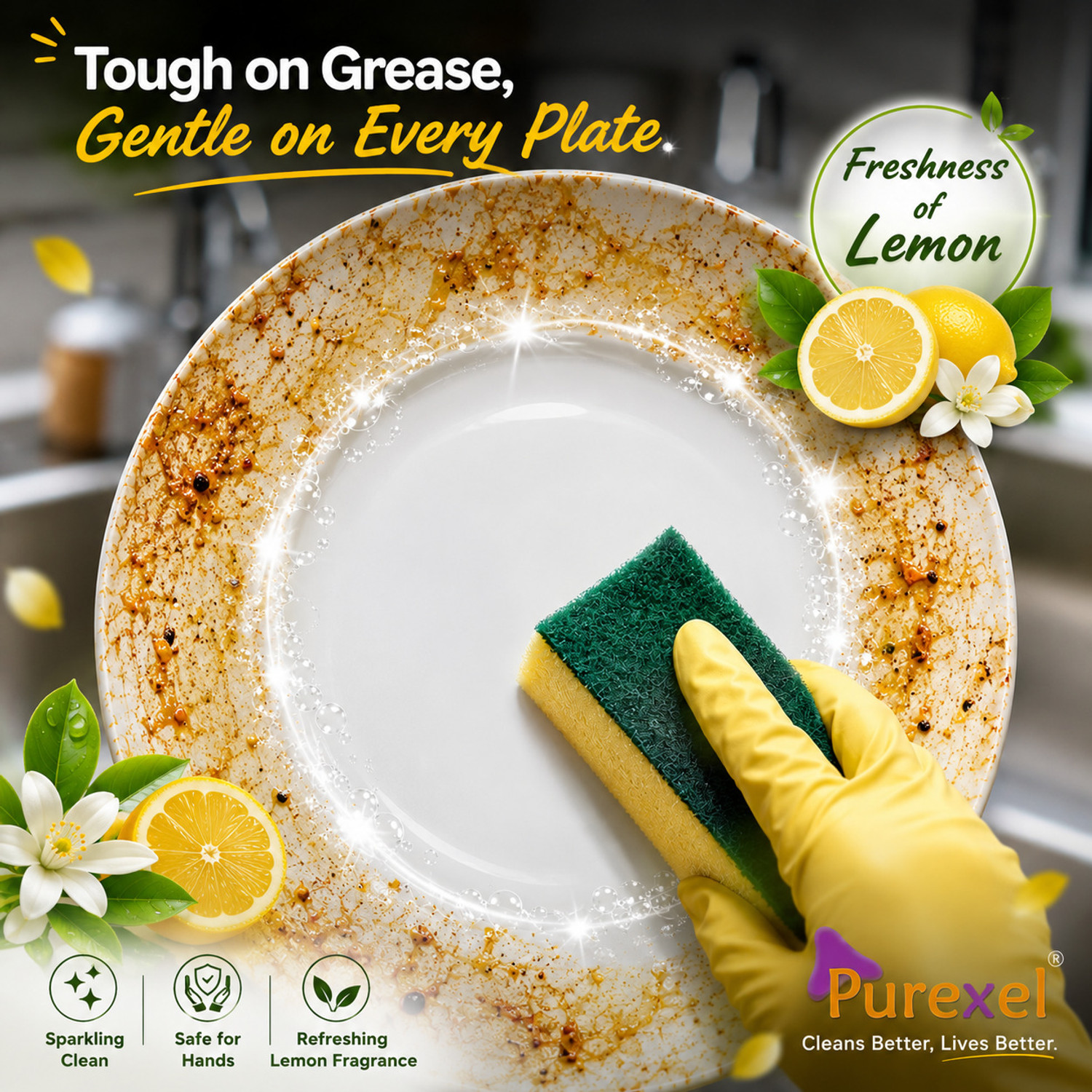 Image of purexel Lemon Blast dishwash concentrated liquid with non-acidic formula Dish Cleaning Gel