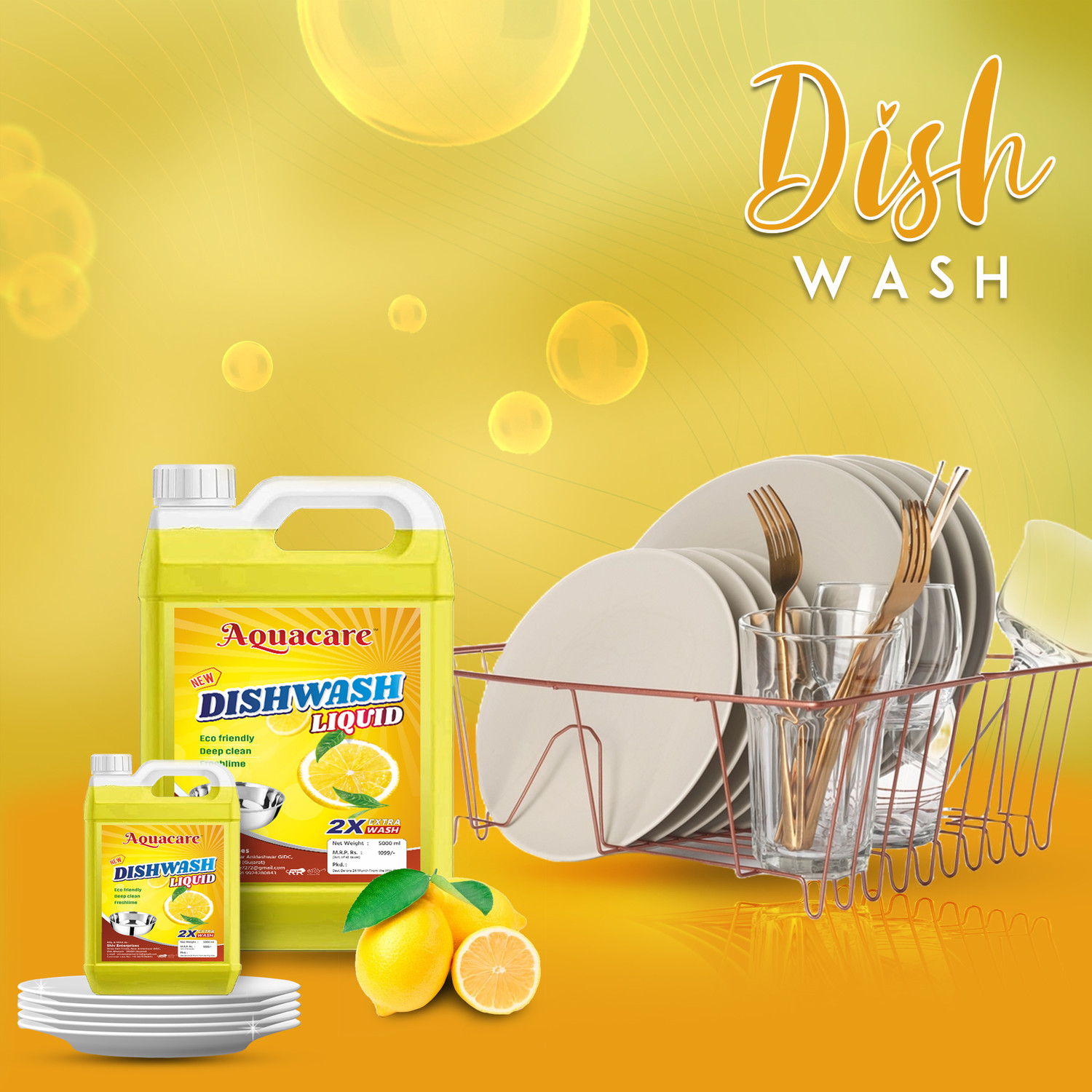 Image of Aquacare Dishwashing Lemon Fragrance Liquid Gel All-Purpose Dish Cleaner for Utensils Dish Cleaning Gel
