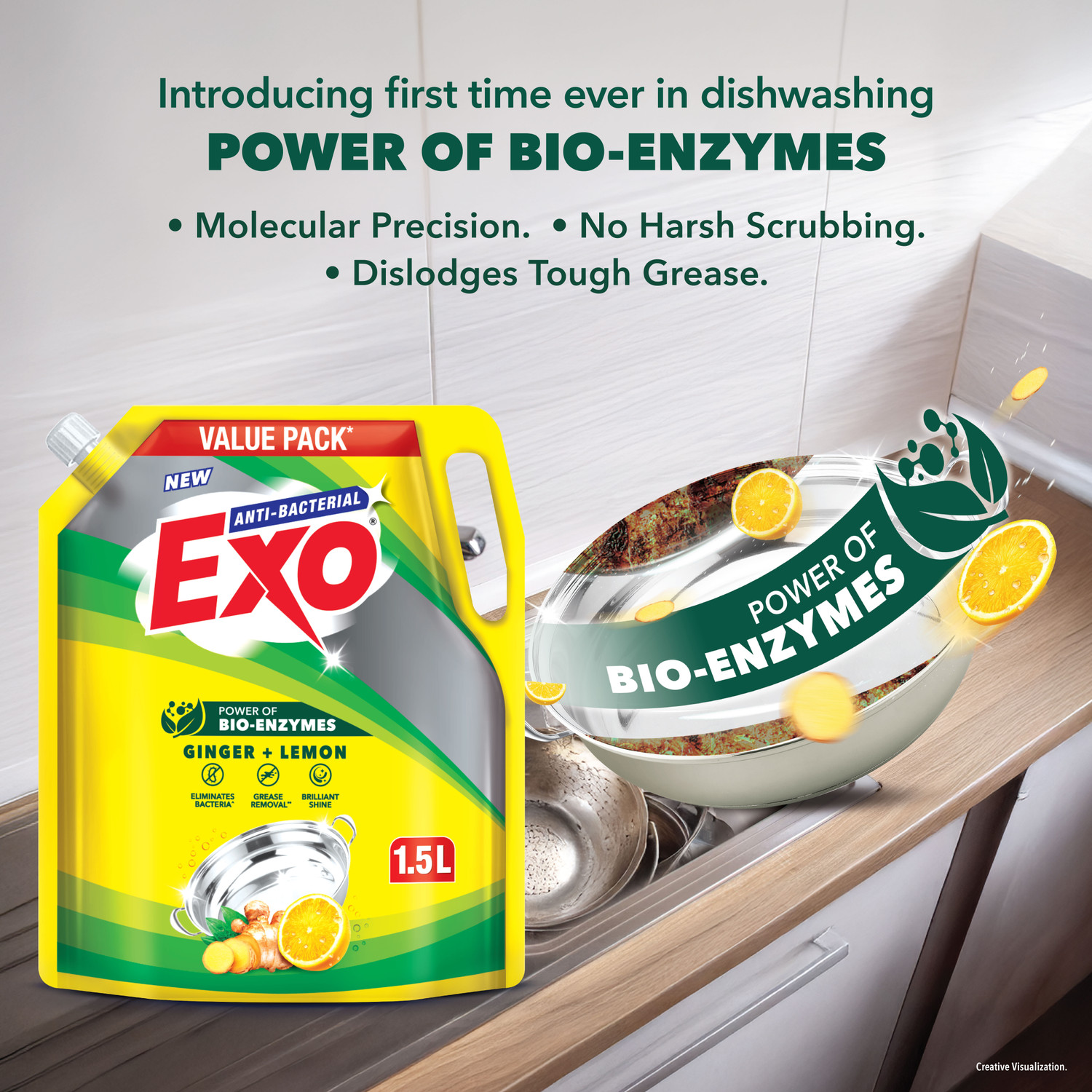 Image of Exo Dishwash Liquid Ginger & Lemon with Bio-Enzymes Dish Cleaning Gel