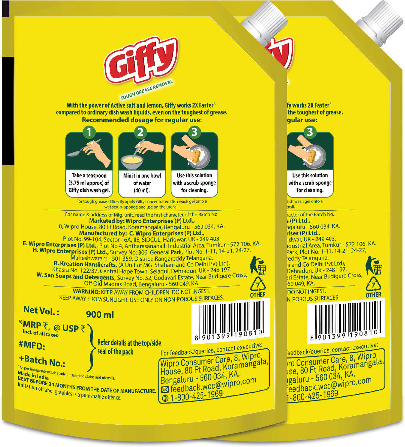 Image of Giffy Concentrated Liquid Dish Wash Gel with Active Salt & Lemon Dish Cleaning Gel