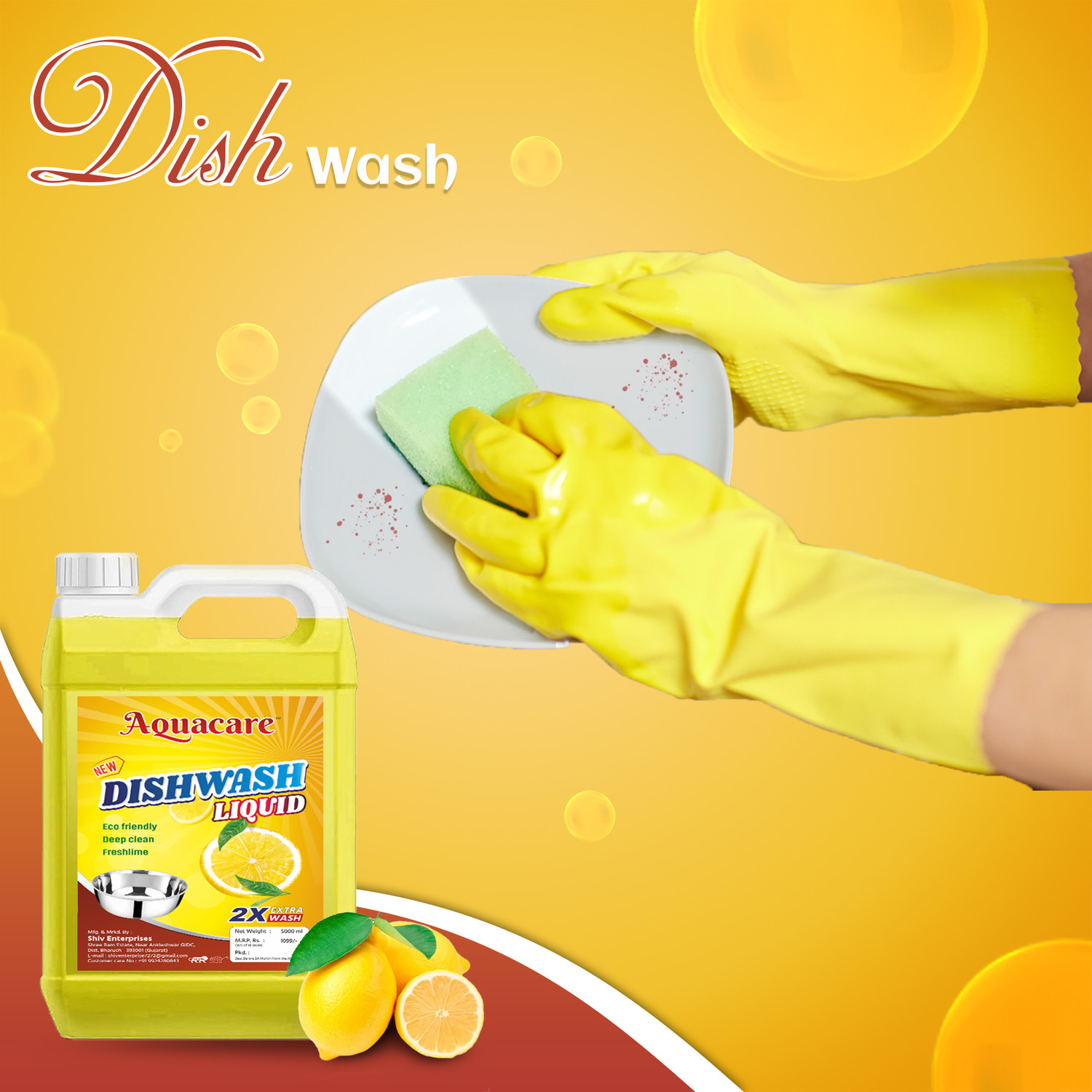 Image of Aquacare Dishwashing Lemon Fragrance Liquid Gel All-Purpose Dish Cleaner for Utensils Dish Cleaning Gel