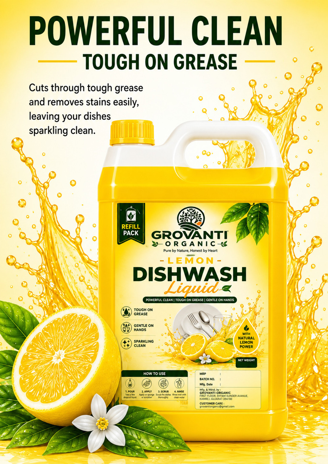 Image of GROVANTI ORGANIC Ultra Grease Cut Lemon Dishwash Dish Cleaning Gel