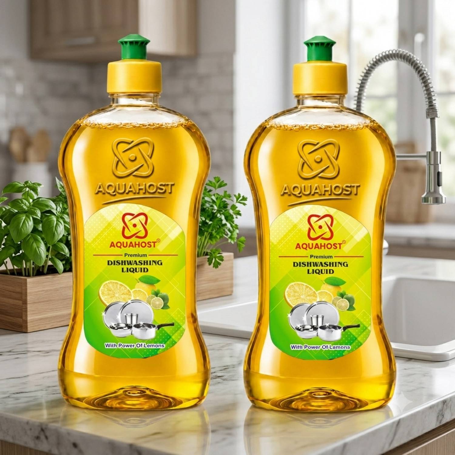 AQUAHOST Lemon dish washing gel pack of 2(500 ML in 1 bottle) (1 L) Dish Cleaning Gel