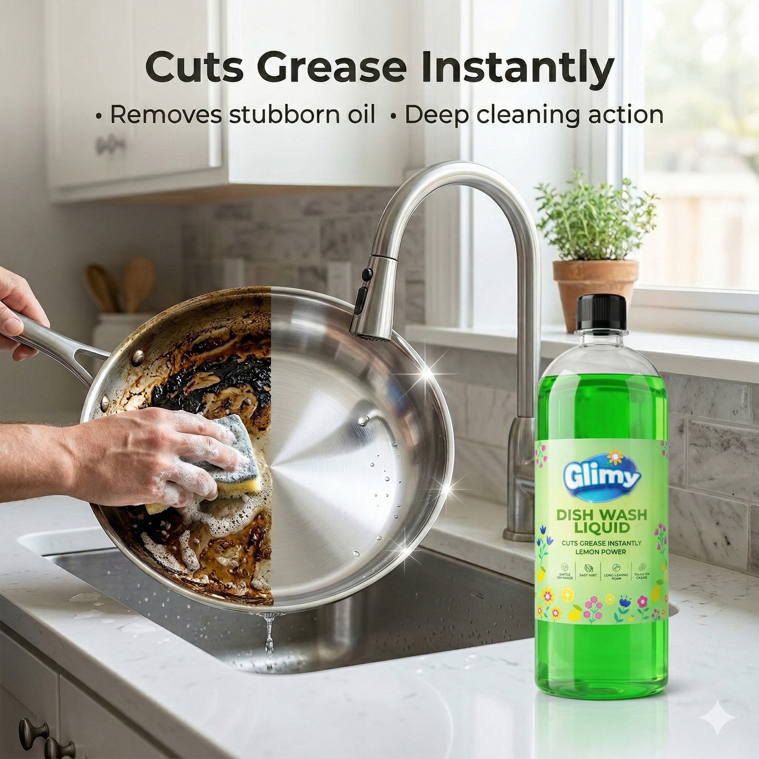 Image of GLIMY Dishwash Liquid | Powerful Grease Remover | Thick High-Foam Formula Dish Cleaning Gel