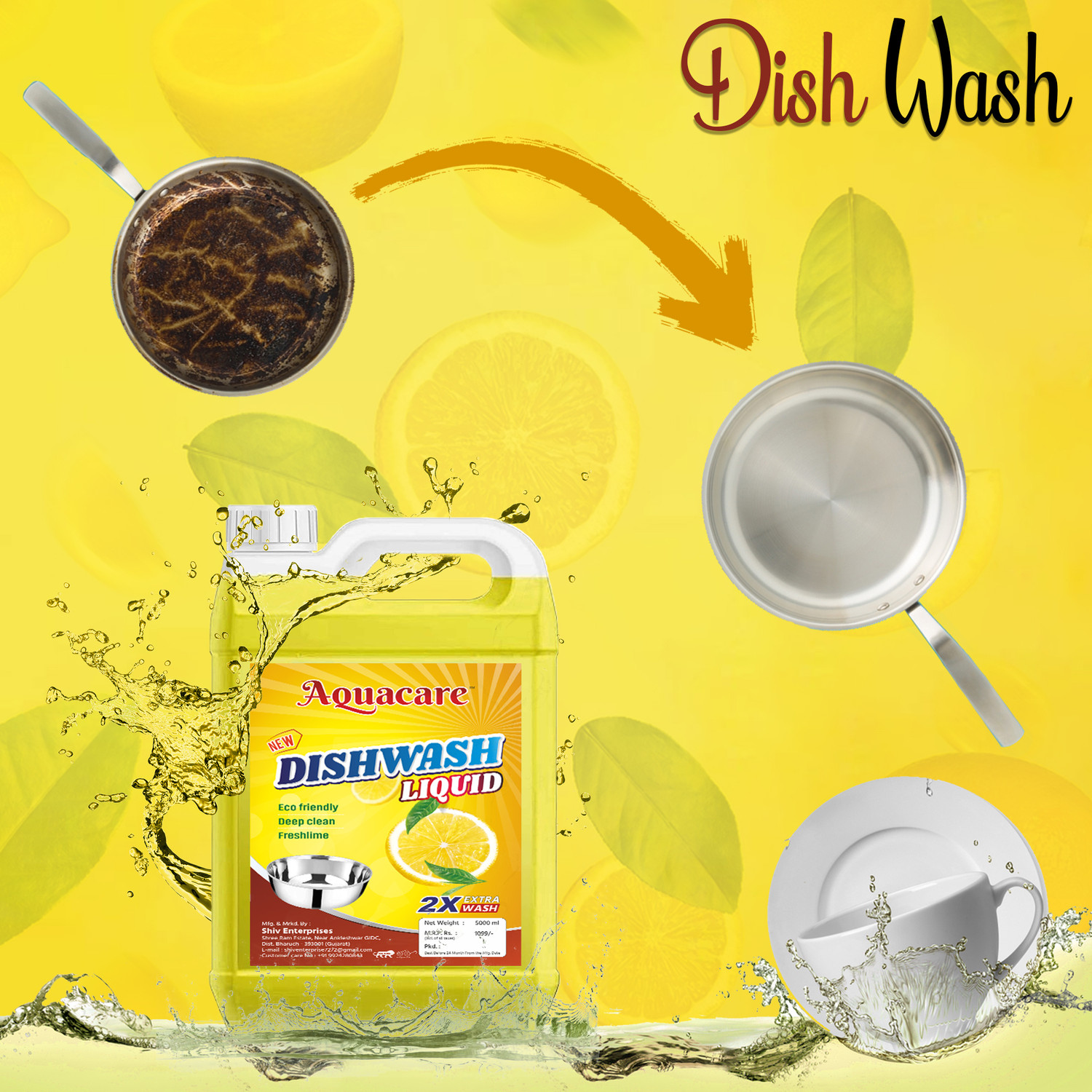 Image of Aquacare Dishwashing Lemon Fragrance Liquid Gel All-Purpose Dish Cleaner for Utensils Dish Cleaning Gel