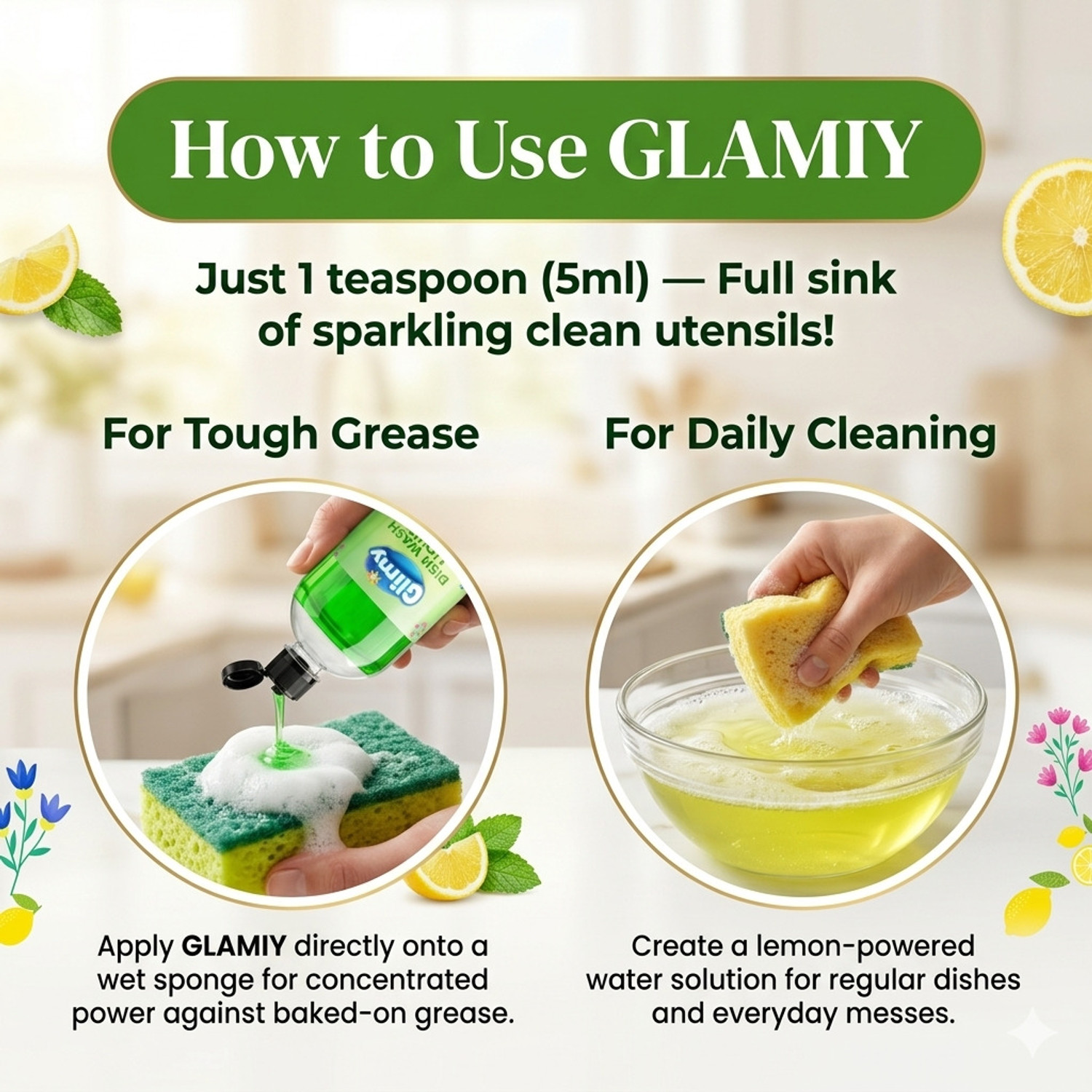 Image of GLIMY Dishwash Liquid | Powerful Grease Remover | Thick High-Foam Formula Dish Cleaning Gel
