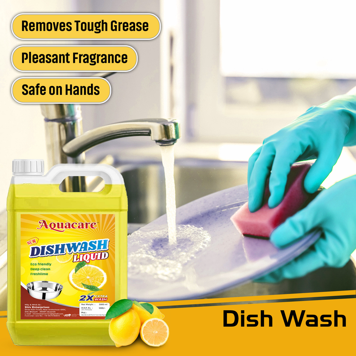 Image of Aquacare Dishwashing Lemon Fragrance Liquid Gel All-Purpose Dish Cleaner for Utensils Dish Cleaning Gel