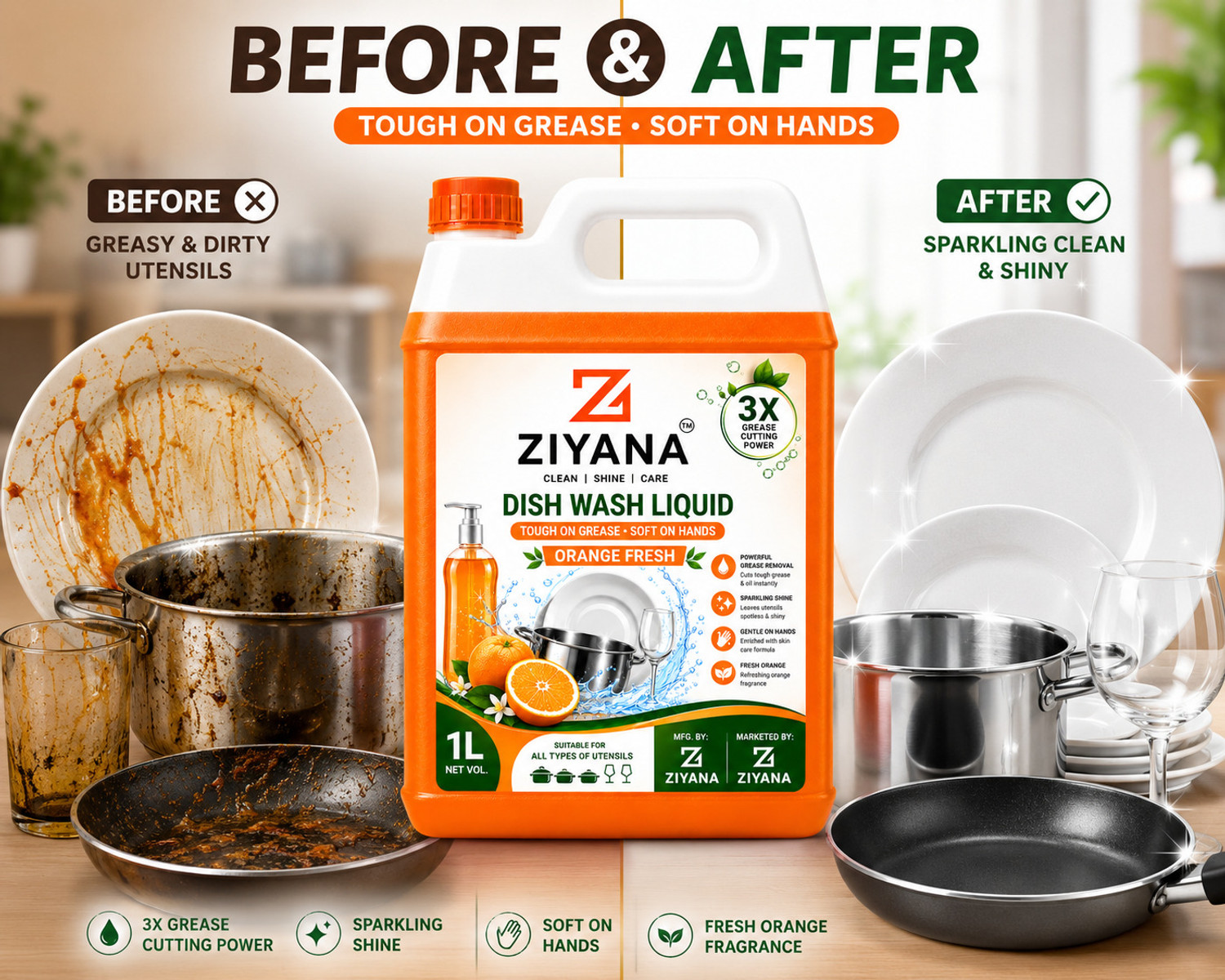 Image of ziyana enterprise P-2 1LTR orange dish wash liquid Dishwash Bar