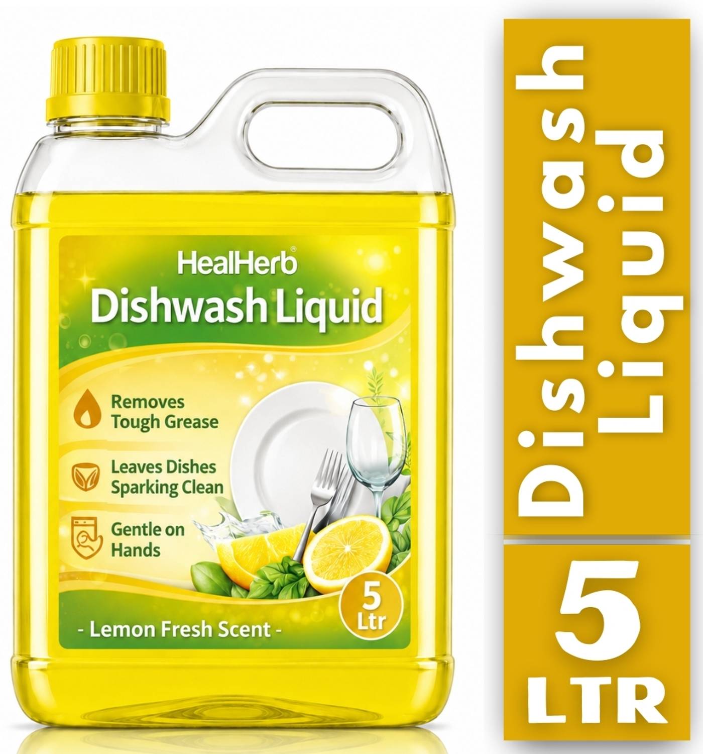 HealHerb Dishwash Liquid Gel 5 Litre Powerful Grease Cutting Fo
