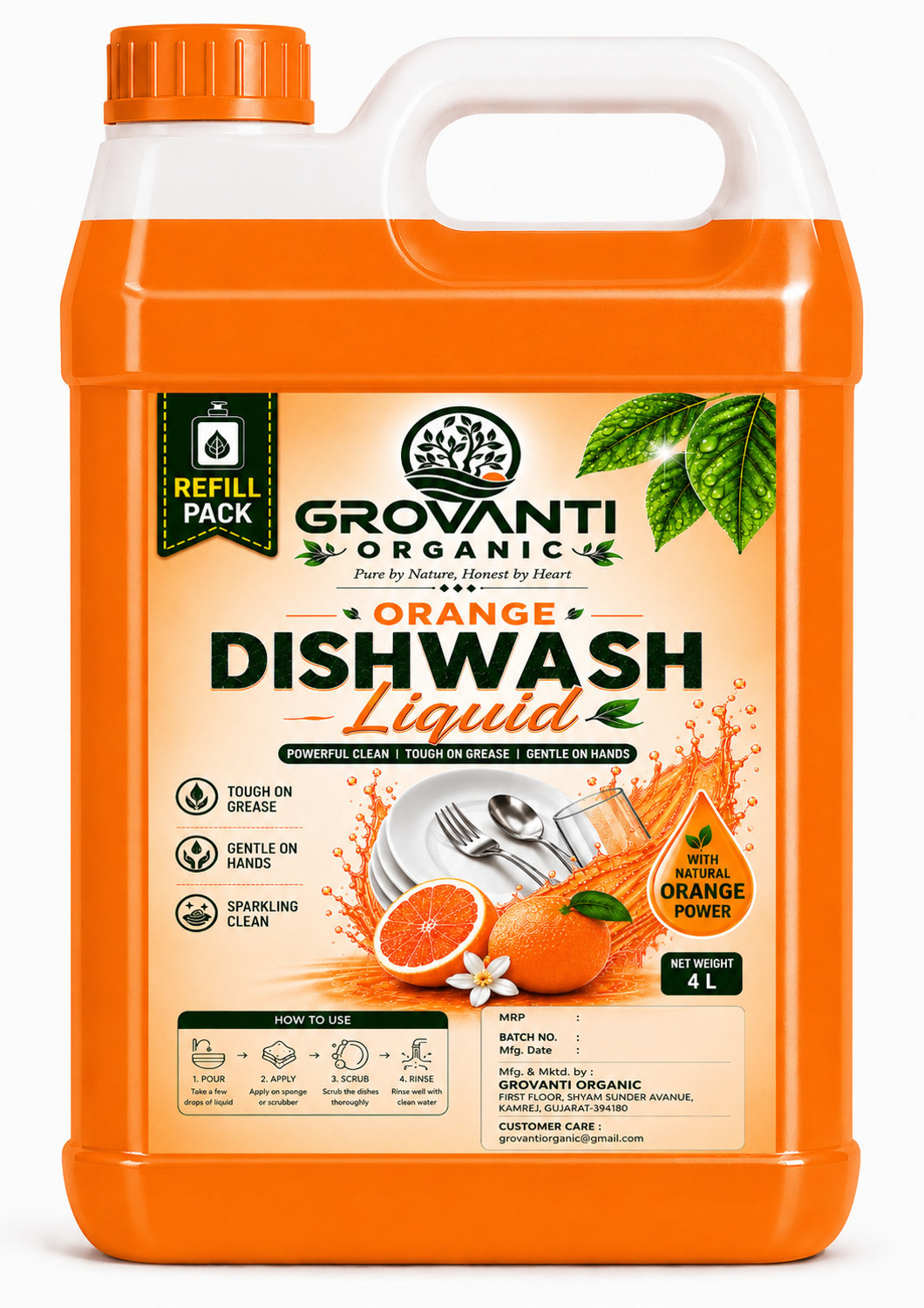 Image of GROVANTI ORGANIC Orange Dish Wash Liquid Dish Cleaning Gel