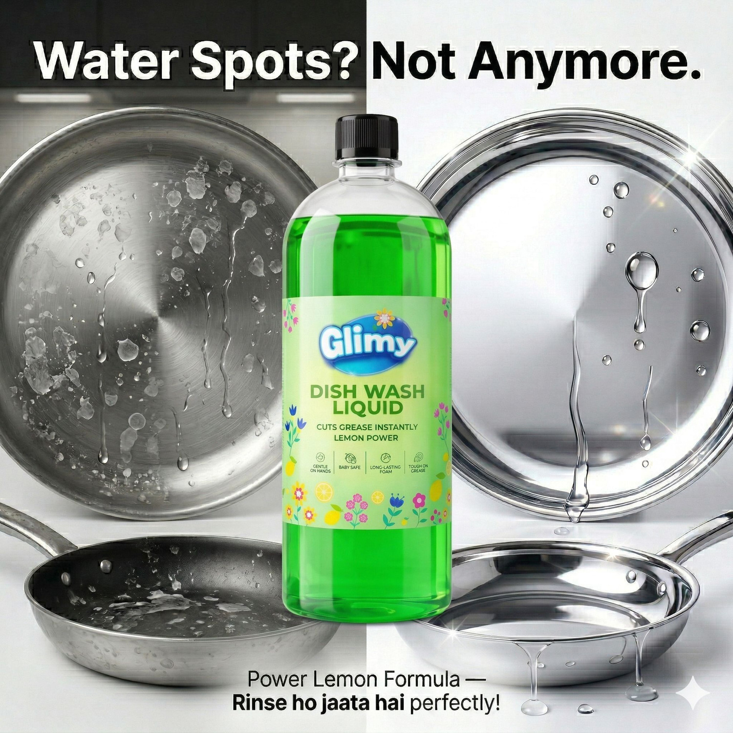 Image of GLIMY Dishwash Liquid | Powerful Grease Remover | Thick High-Foam Formula Dish Cleaning Gel
