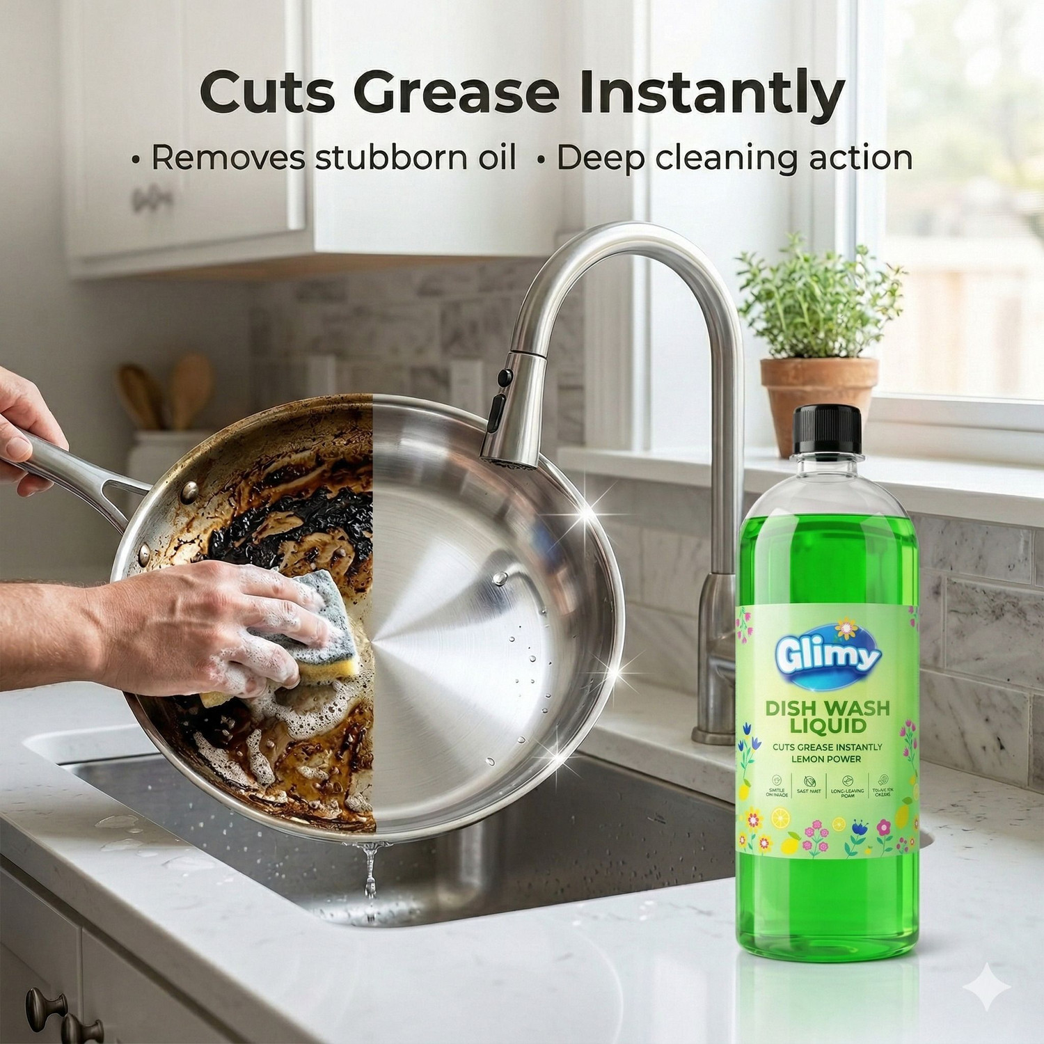 Image of GLIMY Dishwash Liquid | Powerful Grease Remover | Thick High-Foam Formula Dish Cleaning Gel
