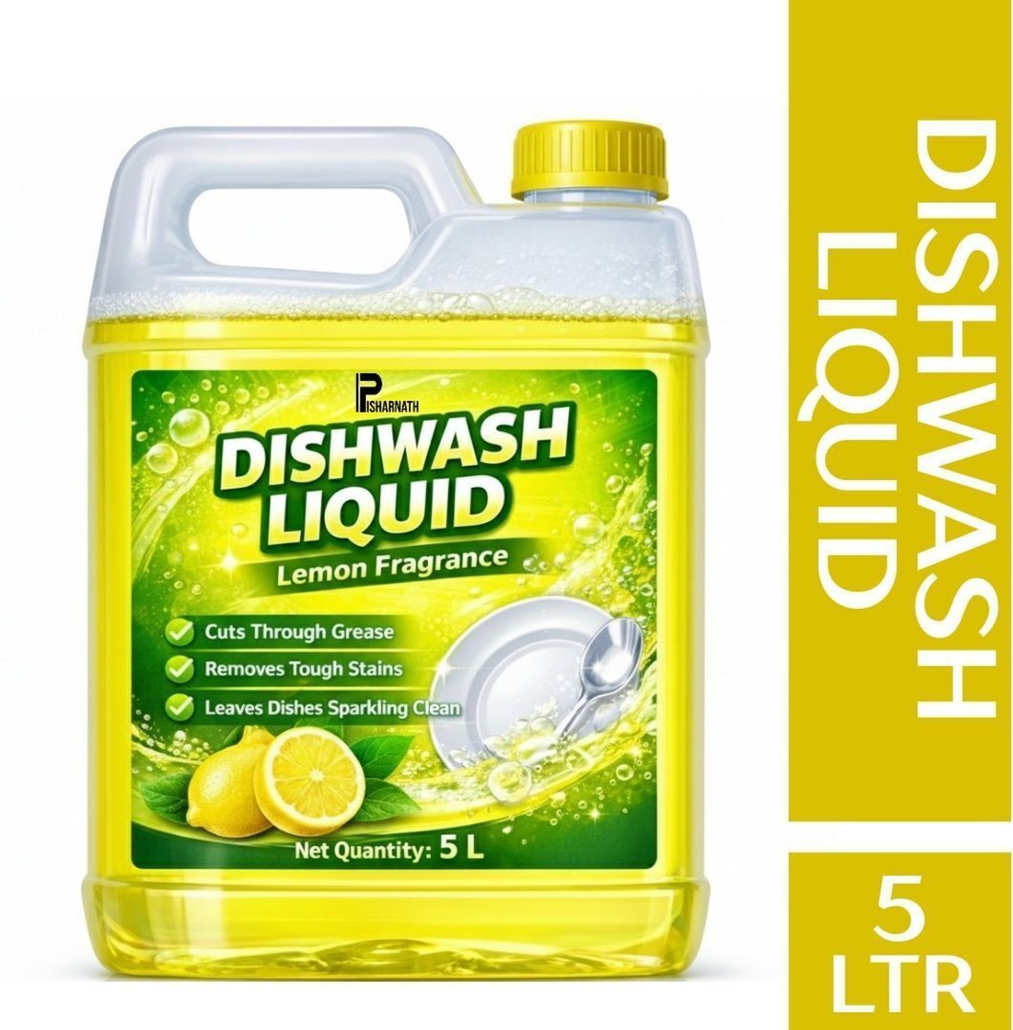 Image of Pishanath Dishwash Liquid 5Liter Lemon Fragrance Strong Grease Remover Dish Cleaner. Dish Cleaning Gel