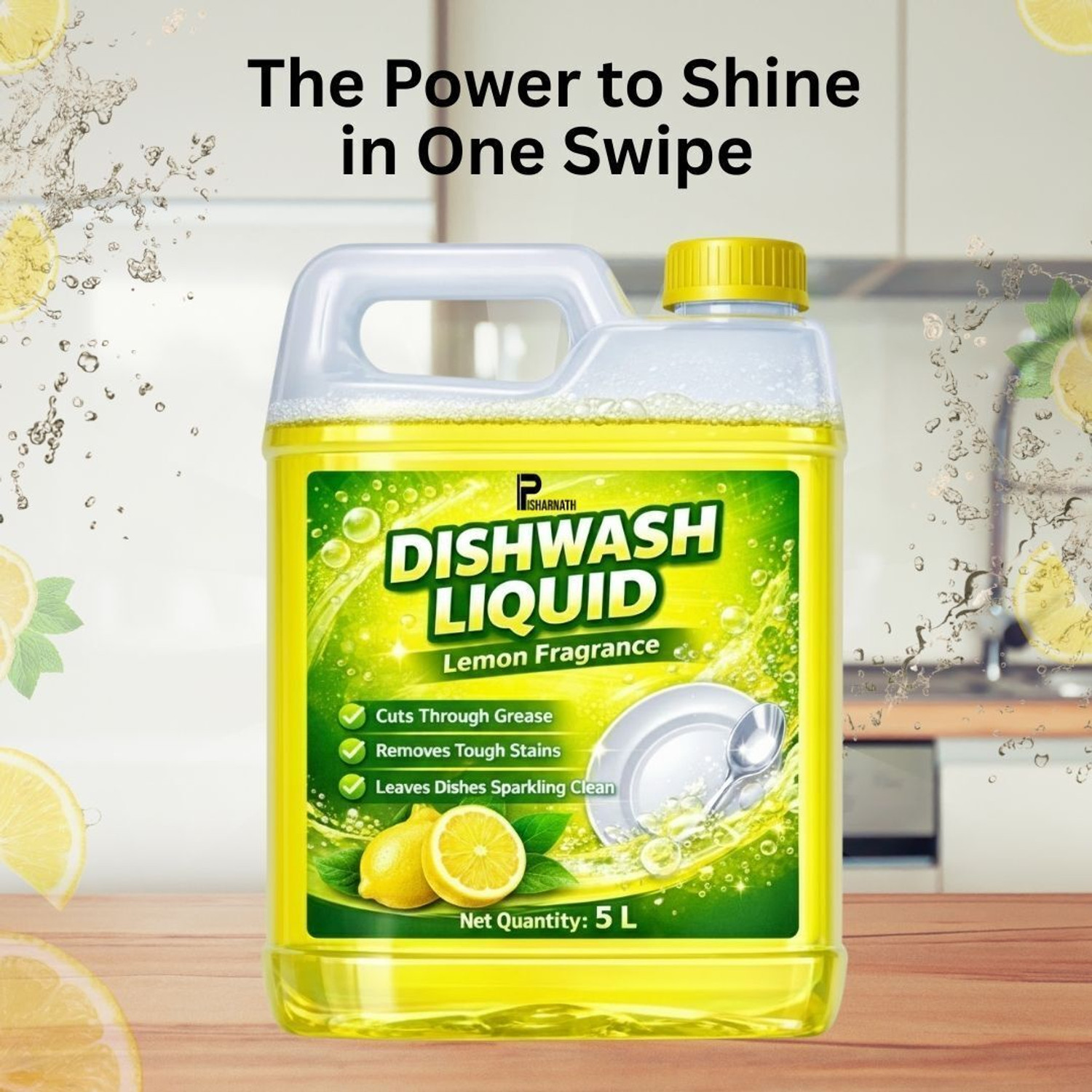 Image of Pishanath Dishwash Liquid 5Liter Lemon Fragrance Strong Grease Remover Dish Cleaner. Dish Cleaning Gel