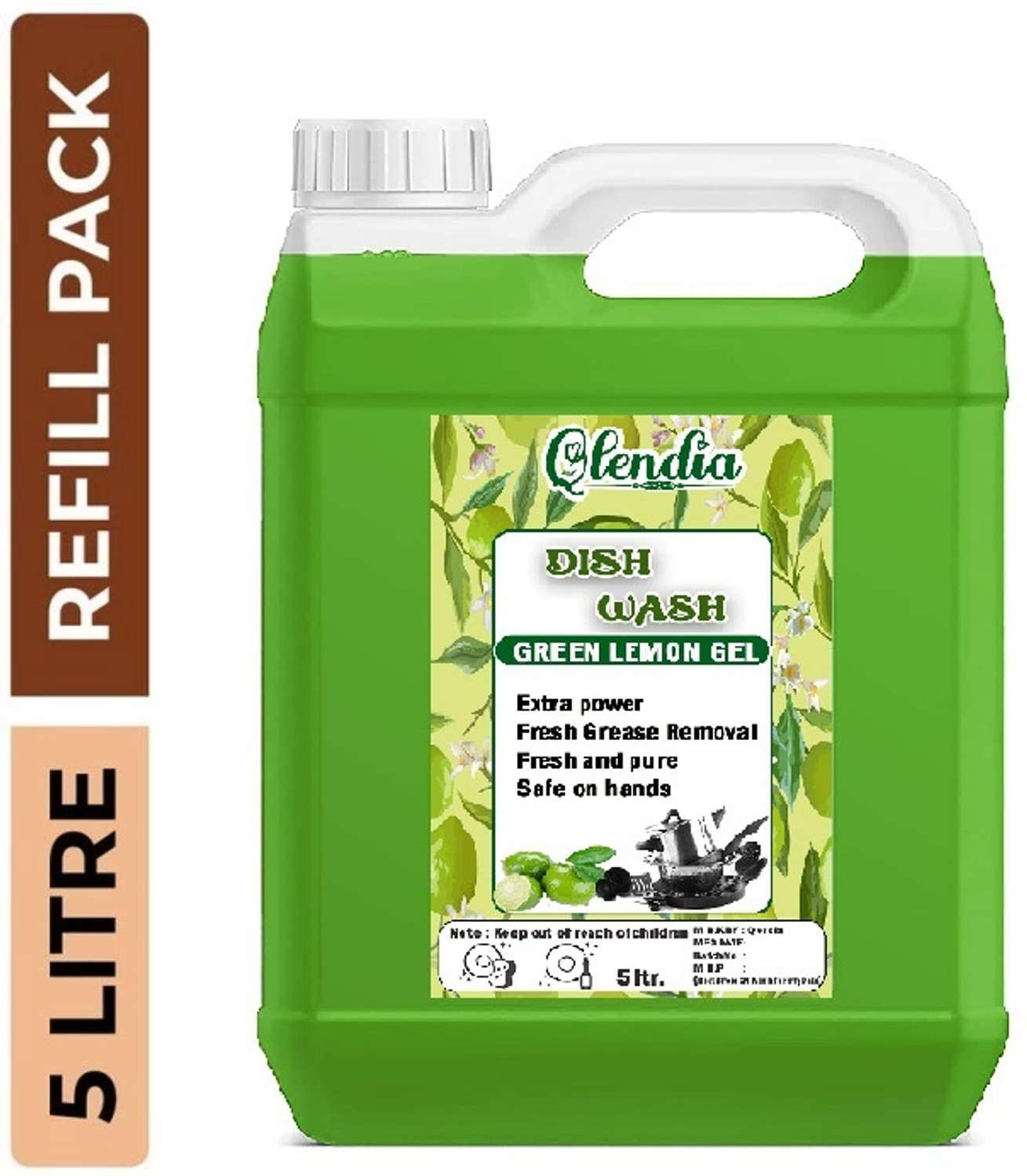 Image of Qlendia Green Dishwash has the power of Green lemon,which helps clean dishes easily. Dish Cleaning Gel