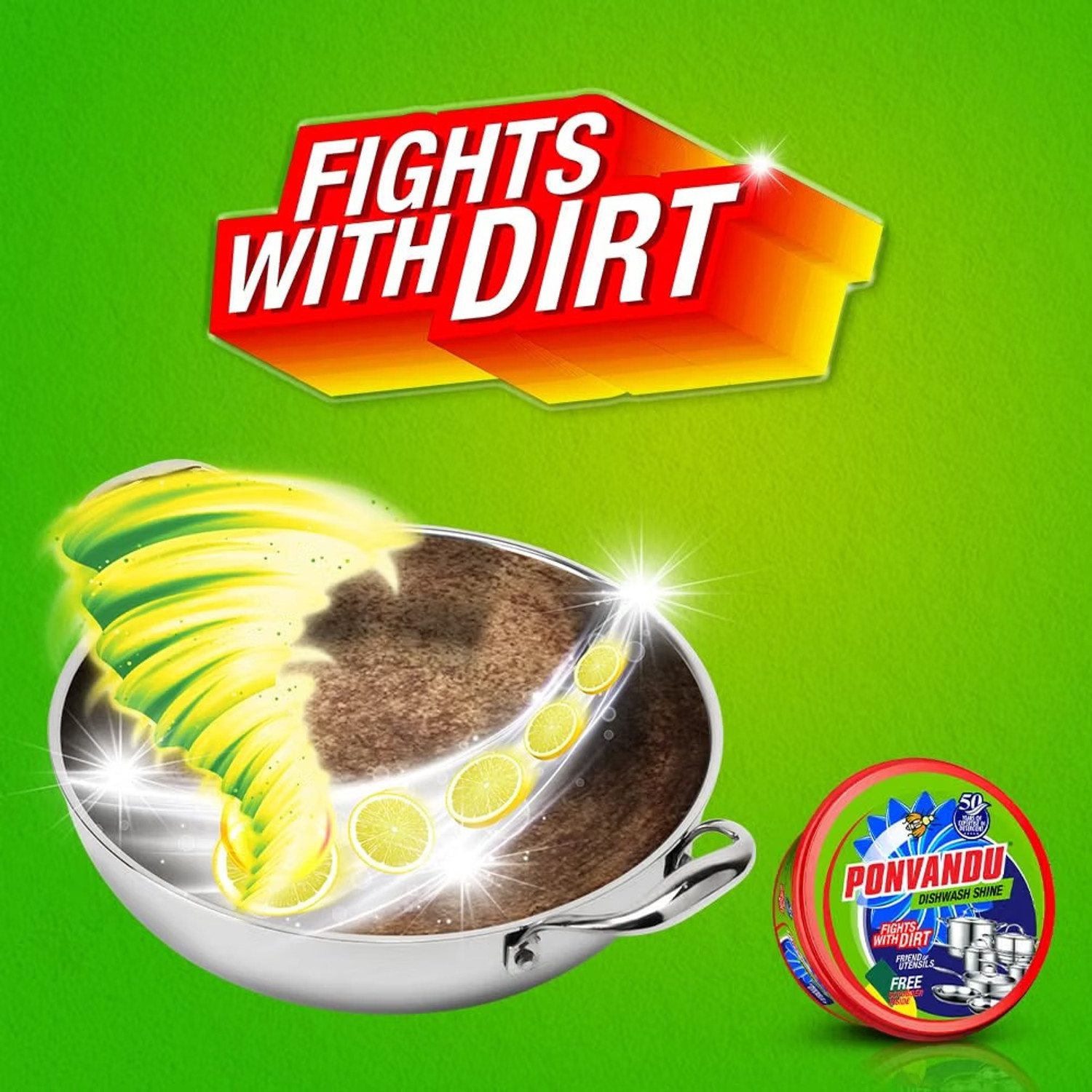 Image of Ponvandu Dishwash Bar 250g Pack of 3 Lemon Tub Removes Stain From Utensils Free Scrubber Dishwash Bar